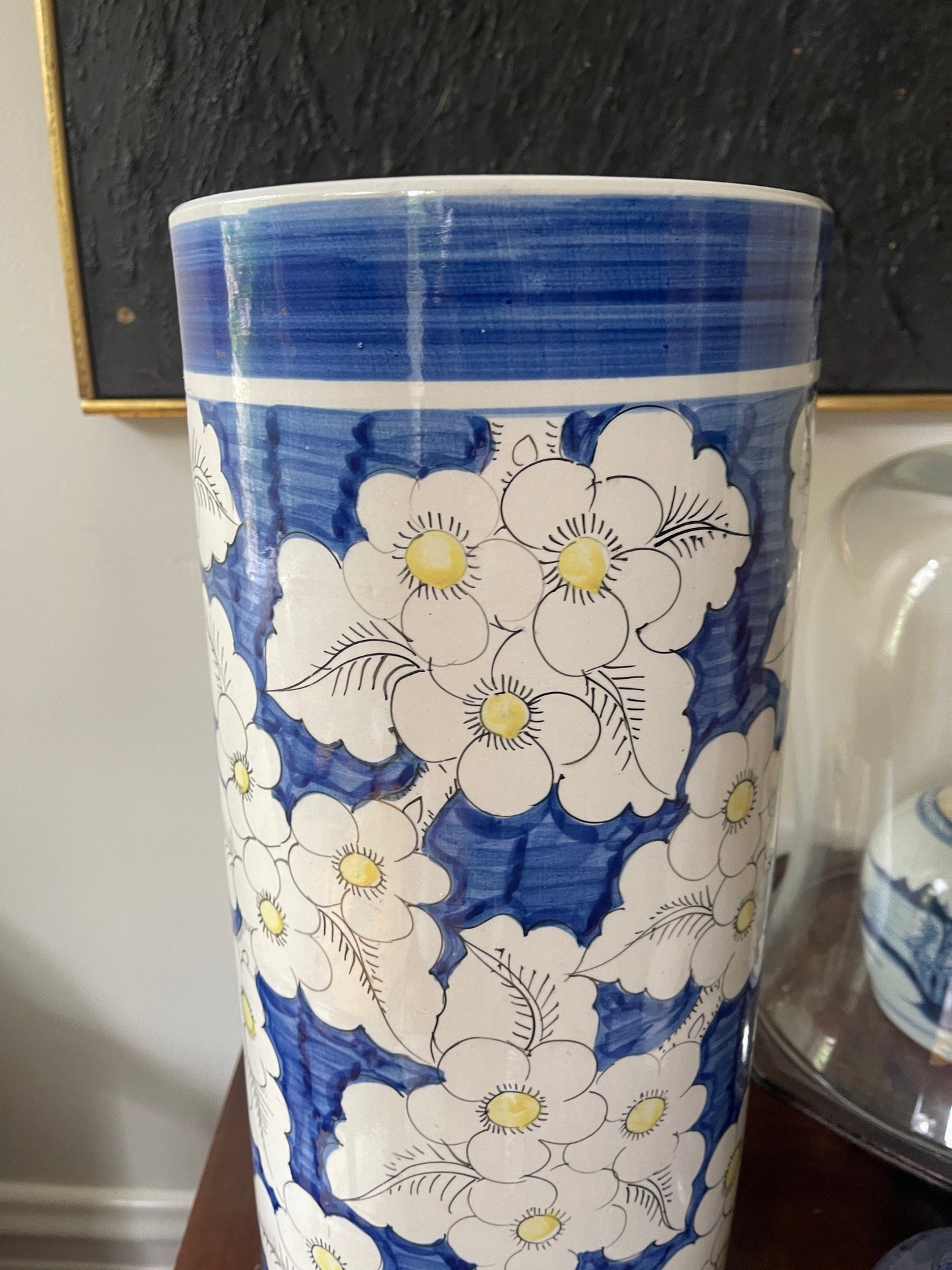 Vintage Blue and White Asian Cherry Blossom Umbrella Stand