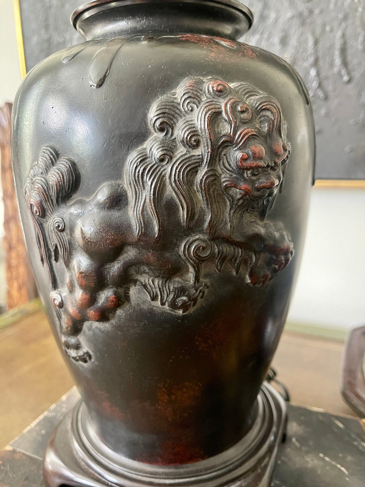 Vintage Bronzed Metal Foo Dog Lamp by Wildwood