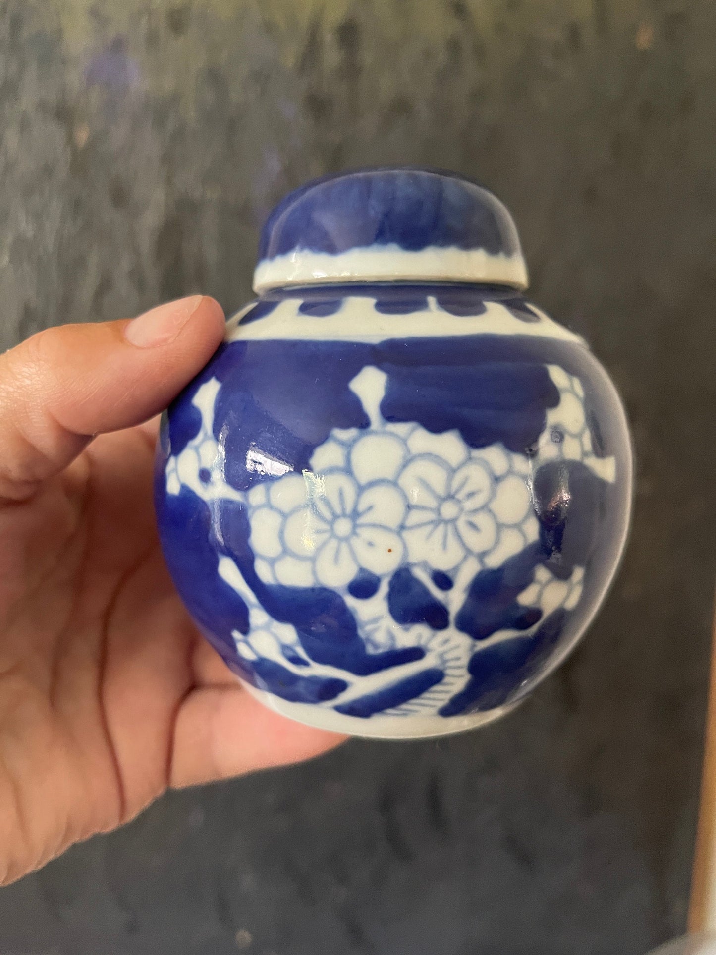 Small blue cherry blossom Asian ginger jar