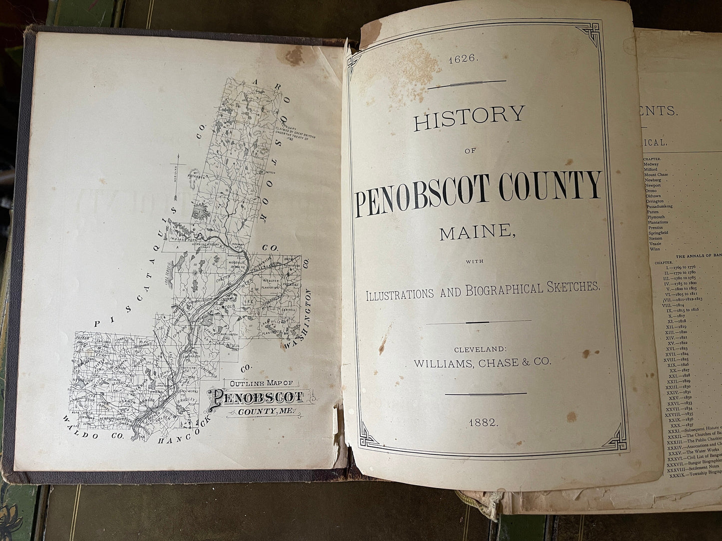 Antique 1882 Penobscot County Maine Leather Historical Book