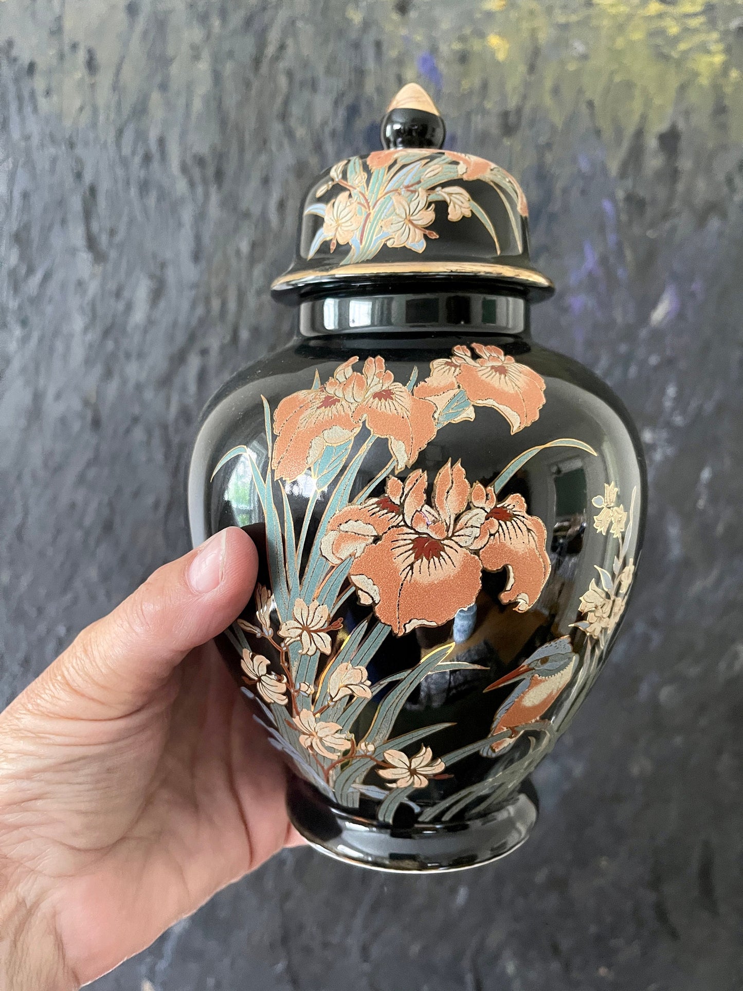 Vintage black Japanese ginger jar