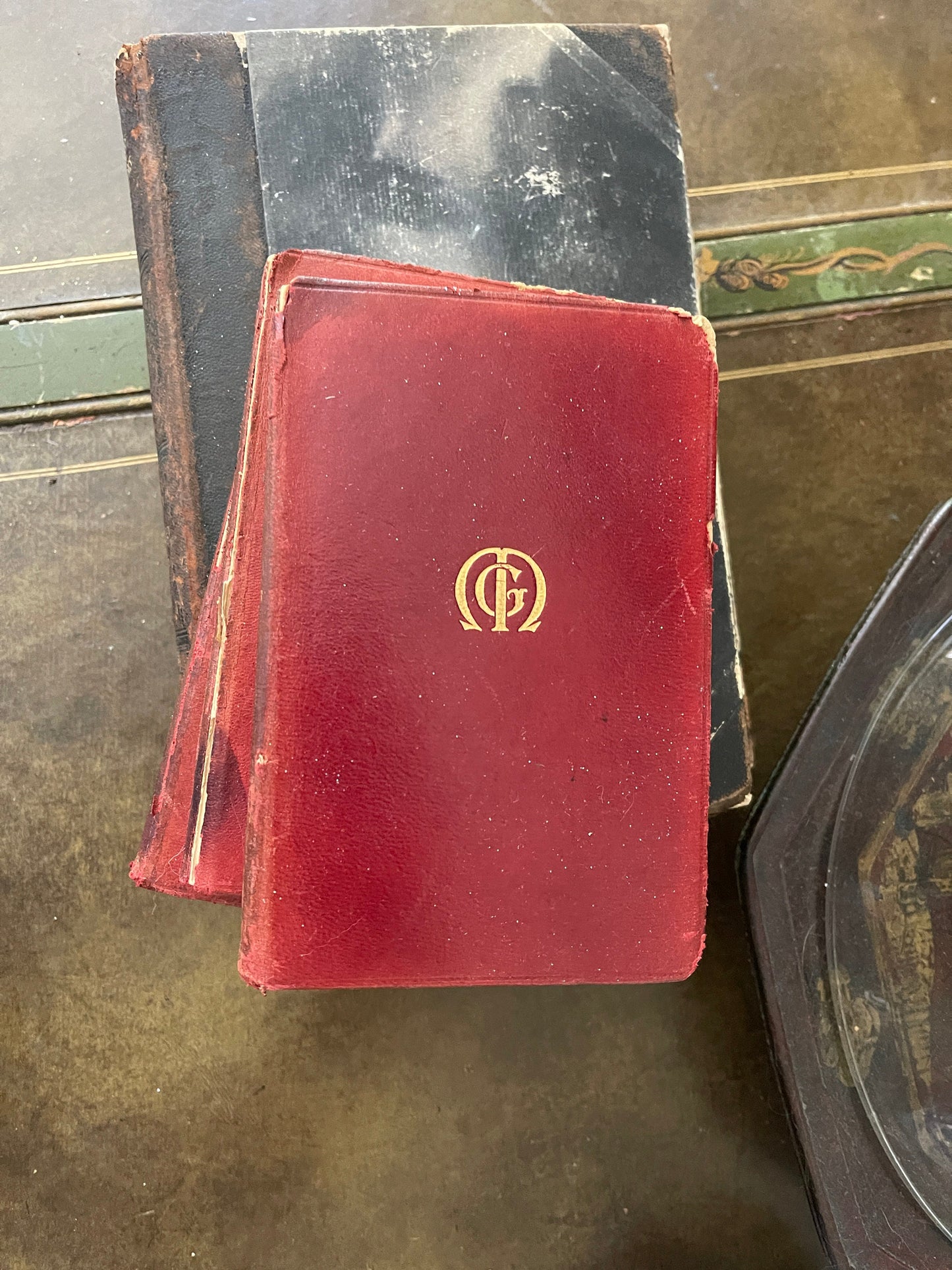 Set a three antique red leather books by George Meredith