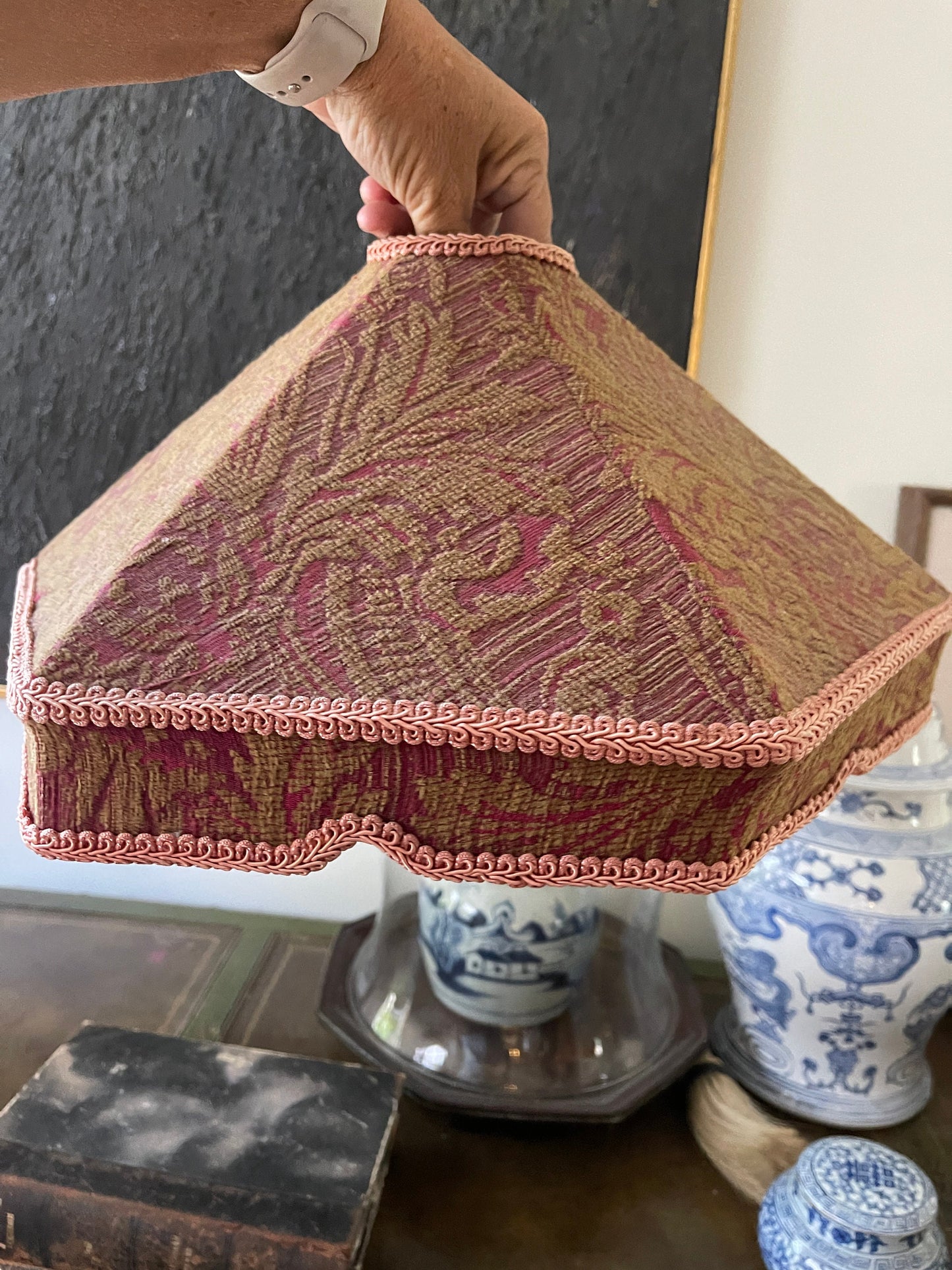 Vintage 1960s Chenille Velvet Brocade Lampshade