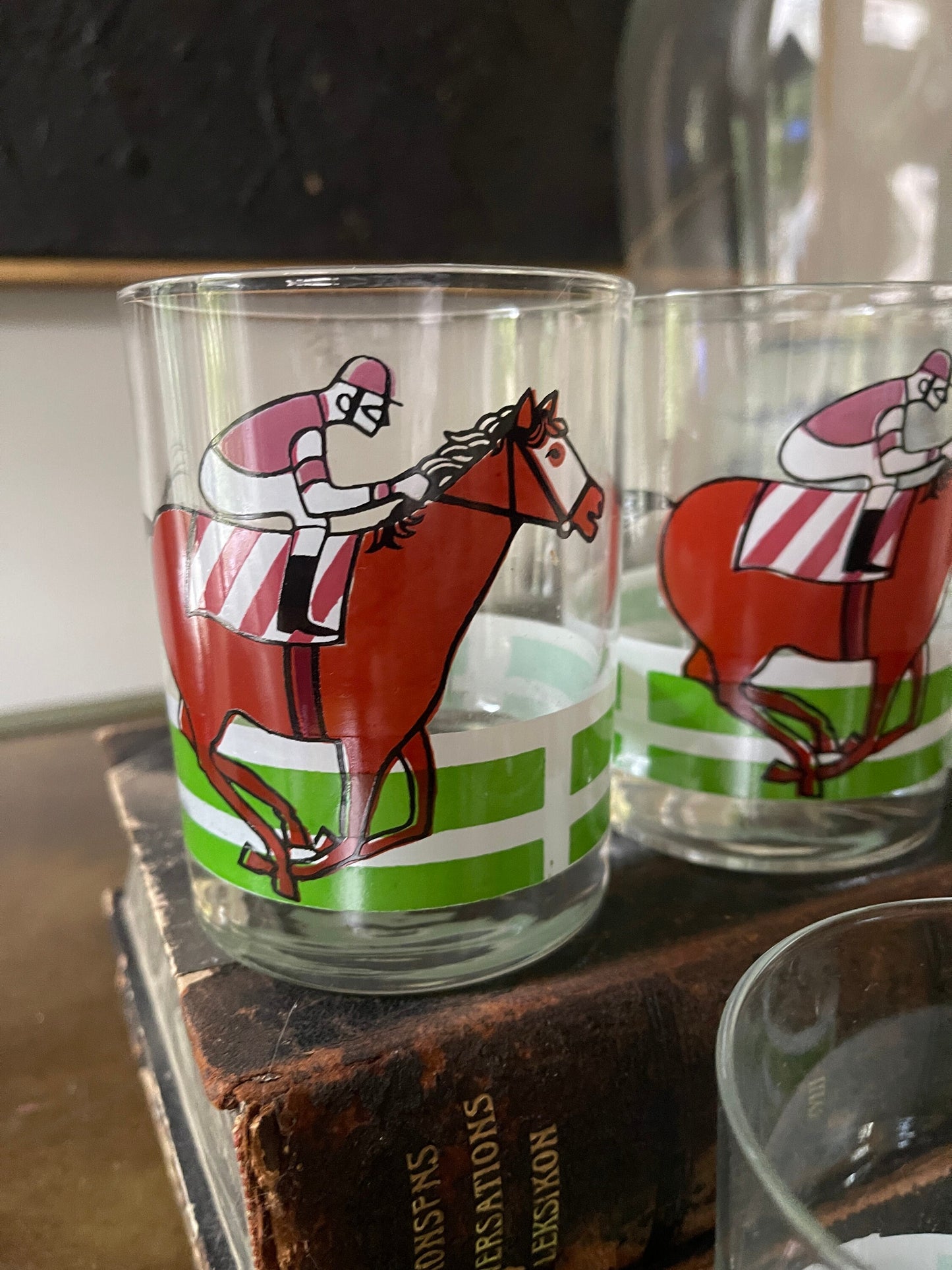 Set of Six (6) Vintage Horse Racing Whiskey Glasses