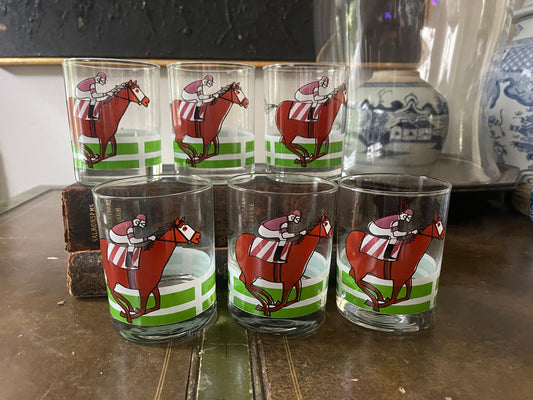 Set of Six (6) Vintage Horse Racing Whiskey Glasses