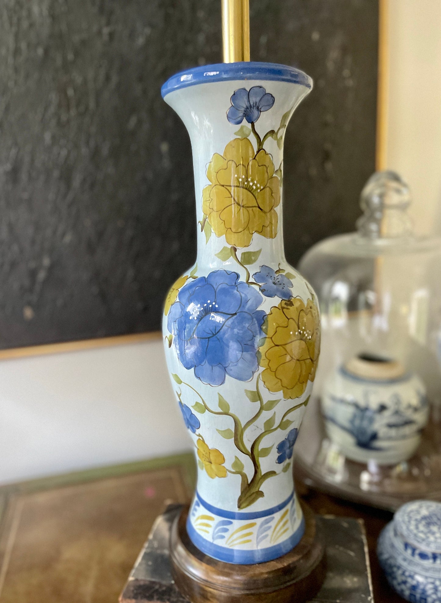 1960s Blue Floral Vee Jackson California Lamp