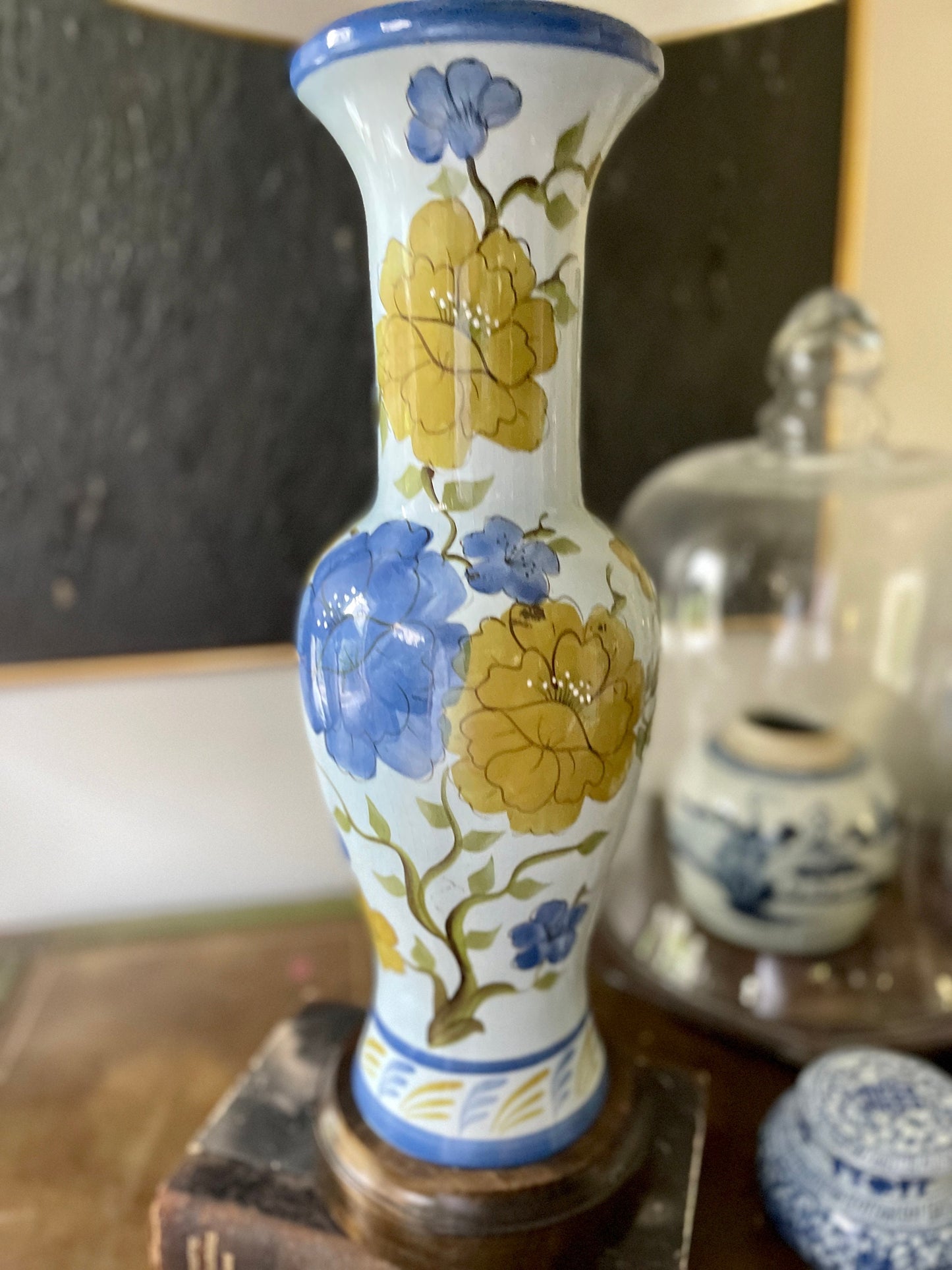 1960s Blue Floral Vee Jackson California Lamp