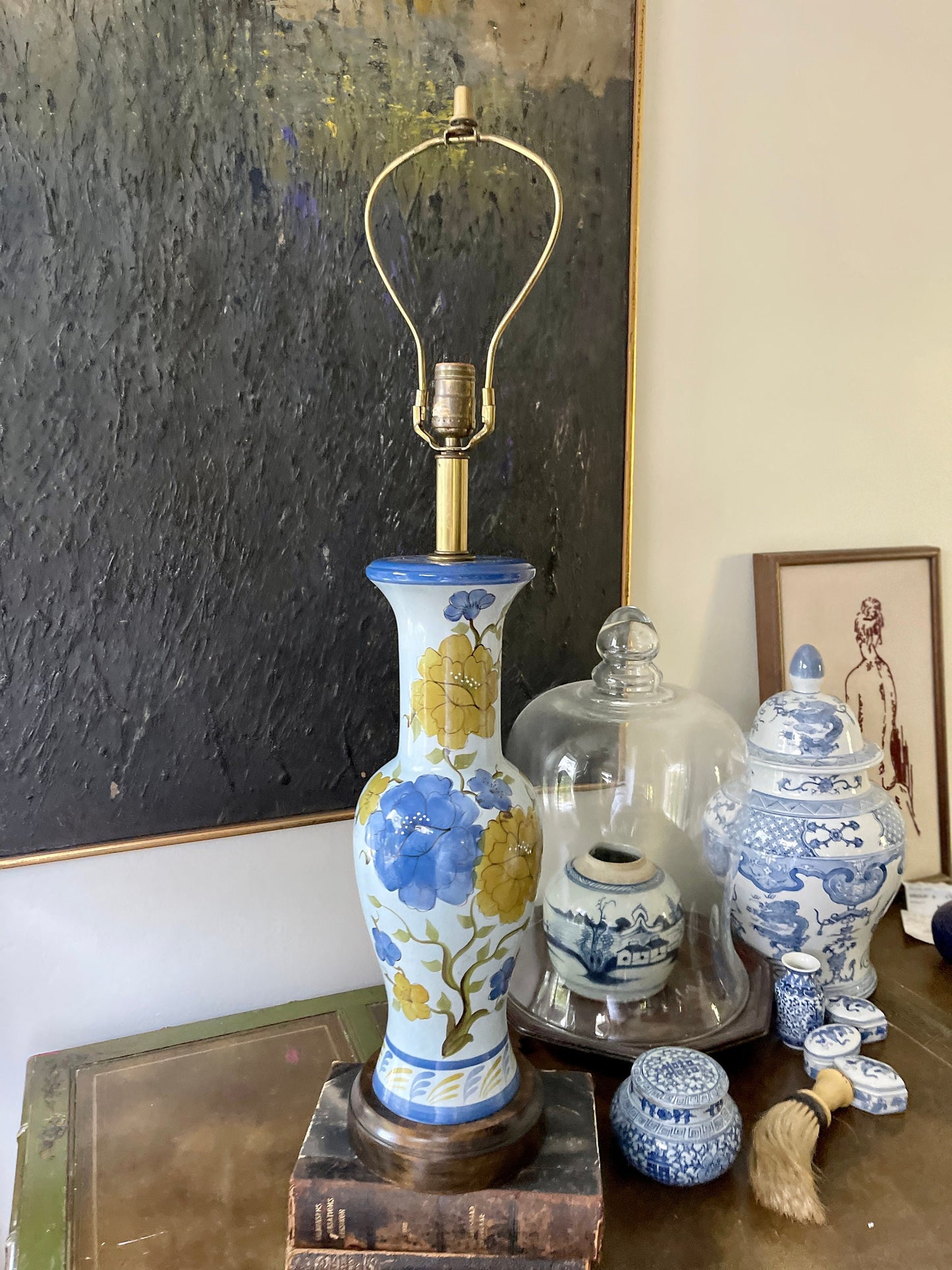 1960s Blue Floral Vee Jackson California Lamp