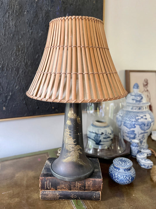 Vintage Bronze and Brass Asian Table Lamp