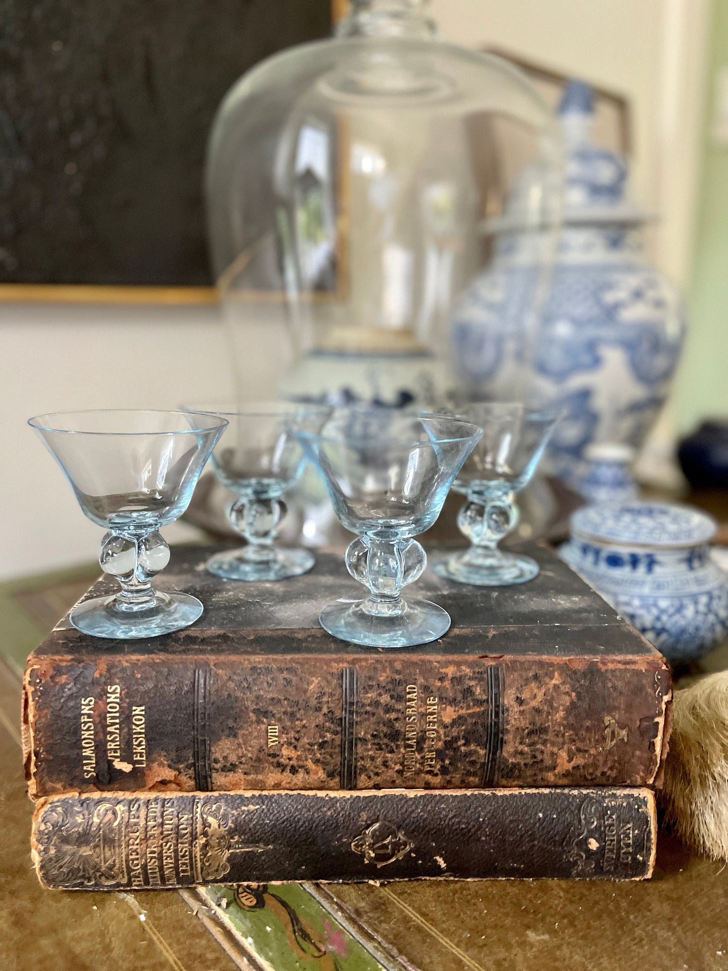 Set of Four (4) Vintage Blue Gulli Ingrid Swedish Glass Stemware