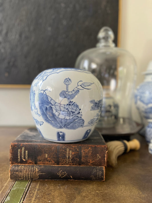 Vintage Blue and White Chinoiserie Vase