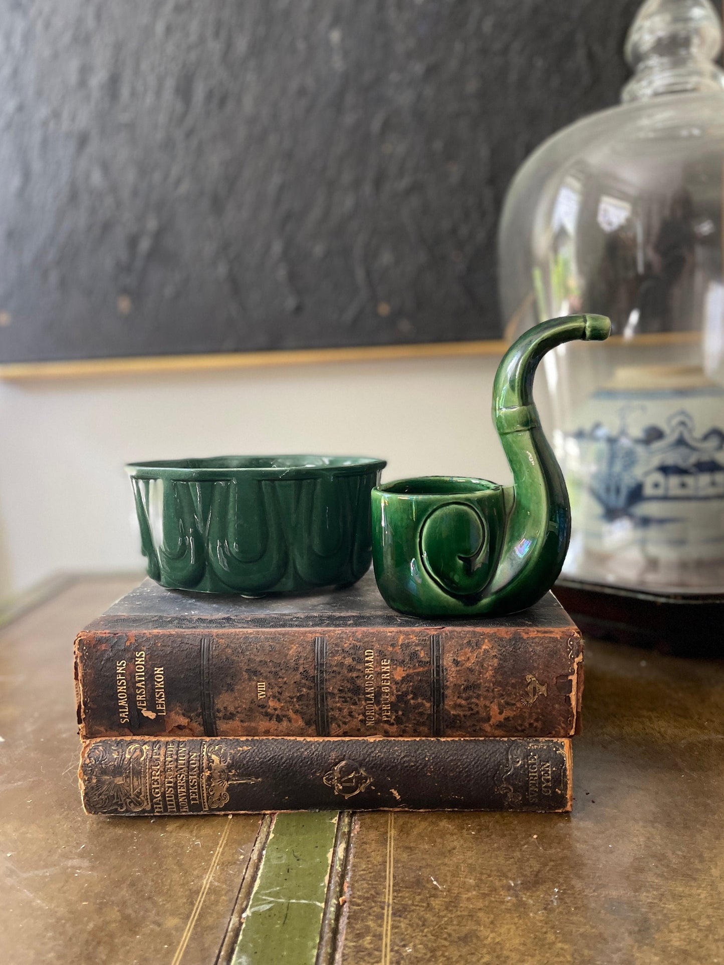 Vintage Collection of Two Pieces of Green Planters