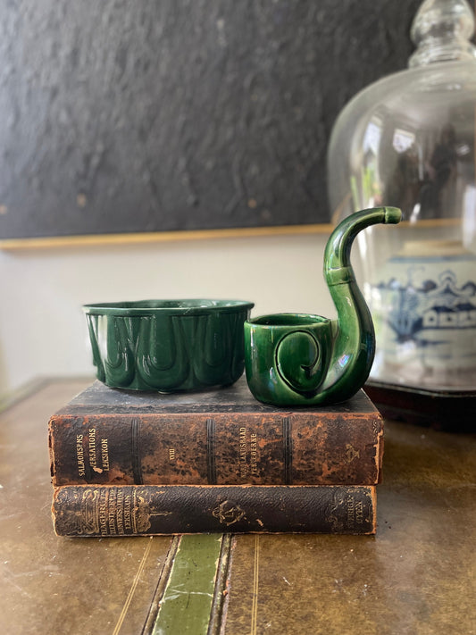 Vintage Collection of Two Pieces of Green Planters