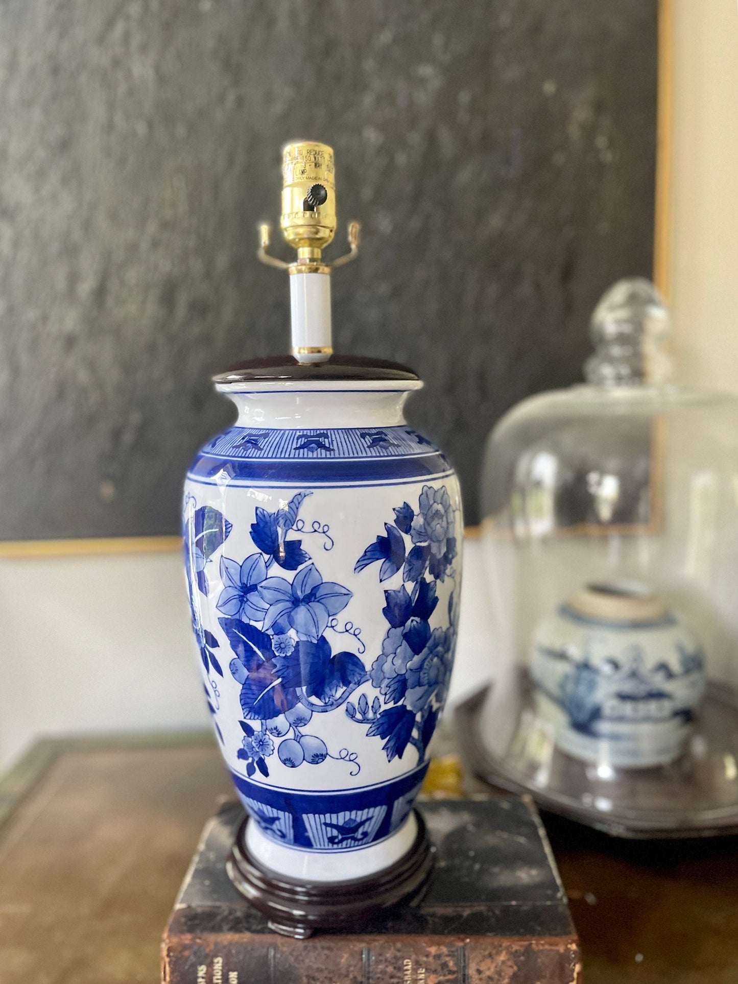 Contemporary Blue and White Asian Lamp