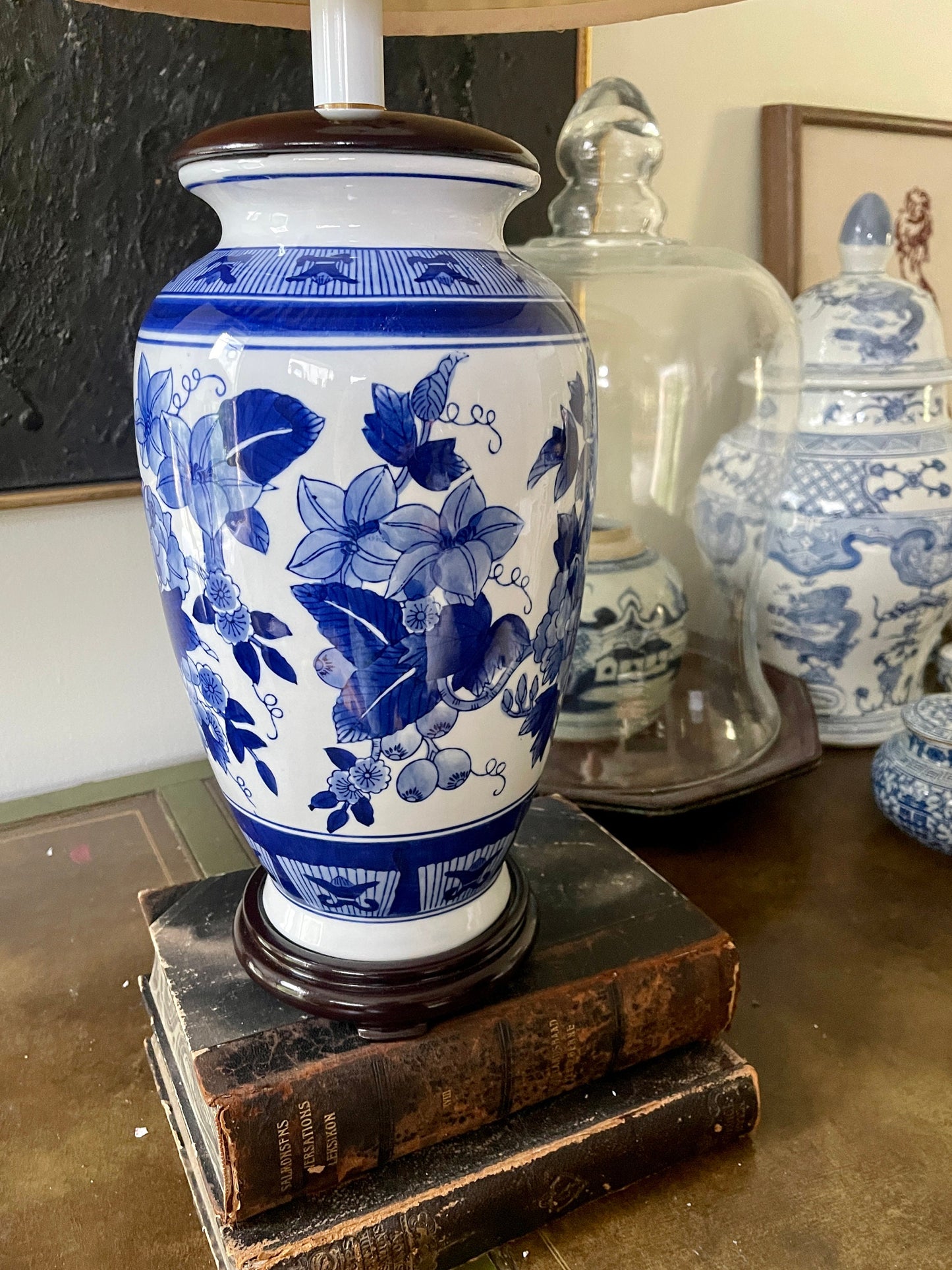 Contemporary Blue and White Asian Lamp