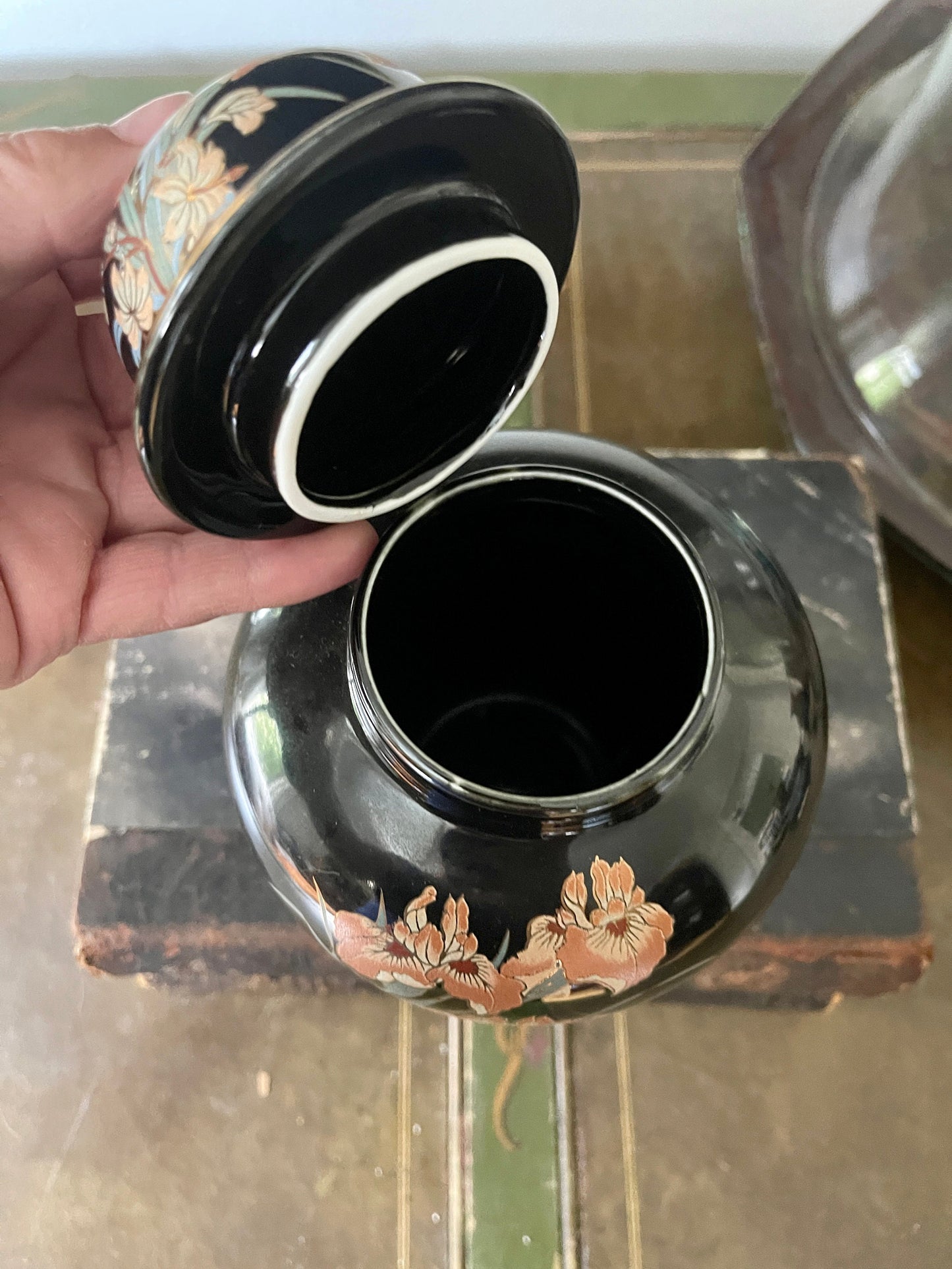 Vintage black Japanese ginger jar