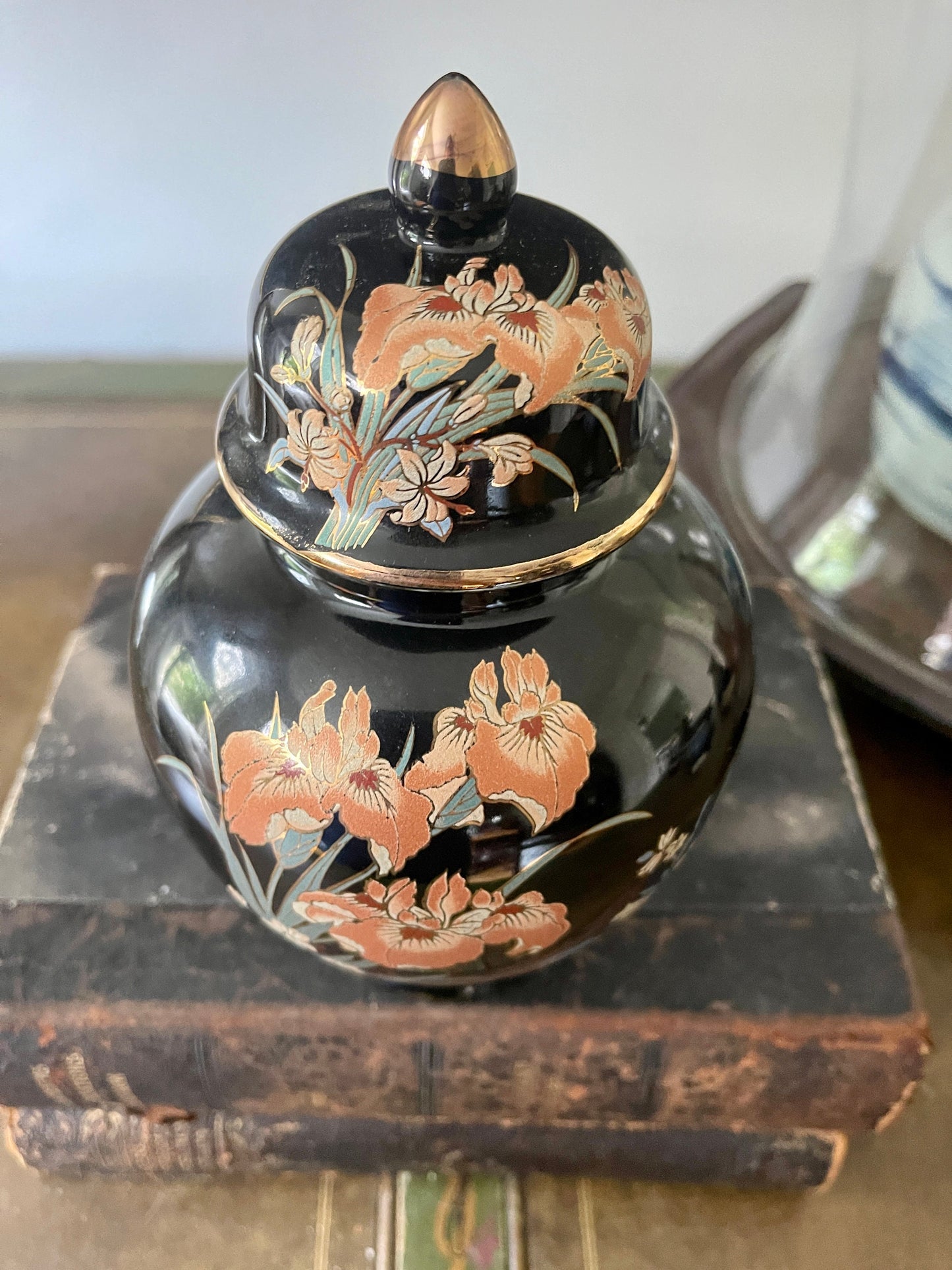 Vintage black Japanese ginger jar