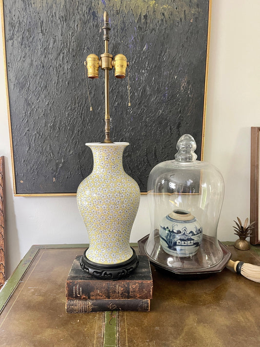 Vintage Yellow Cherry Blossom Asian Lamp