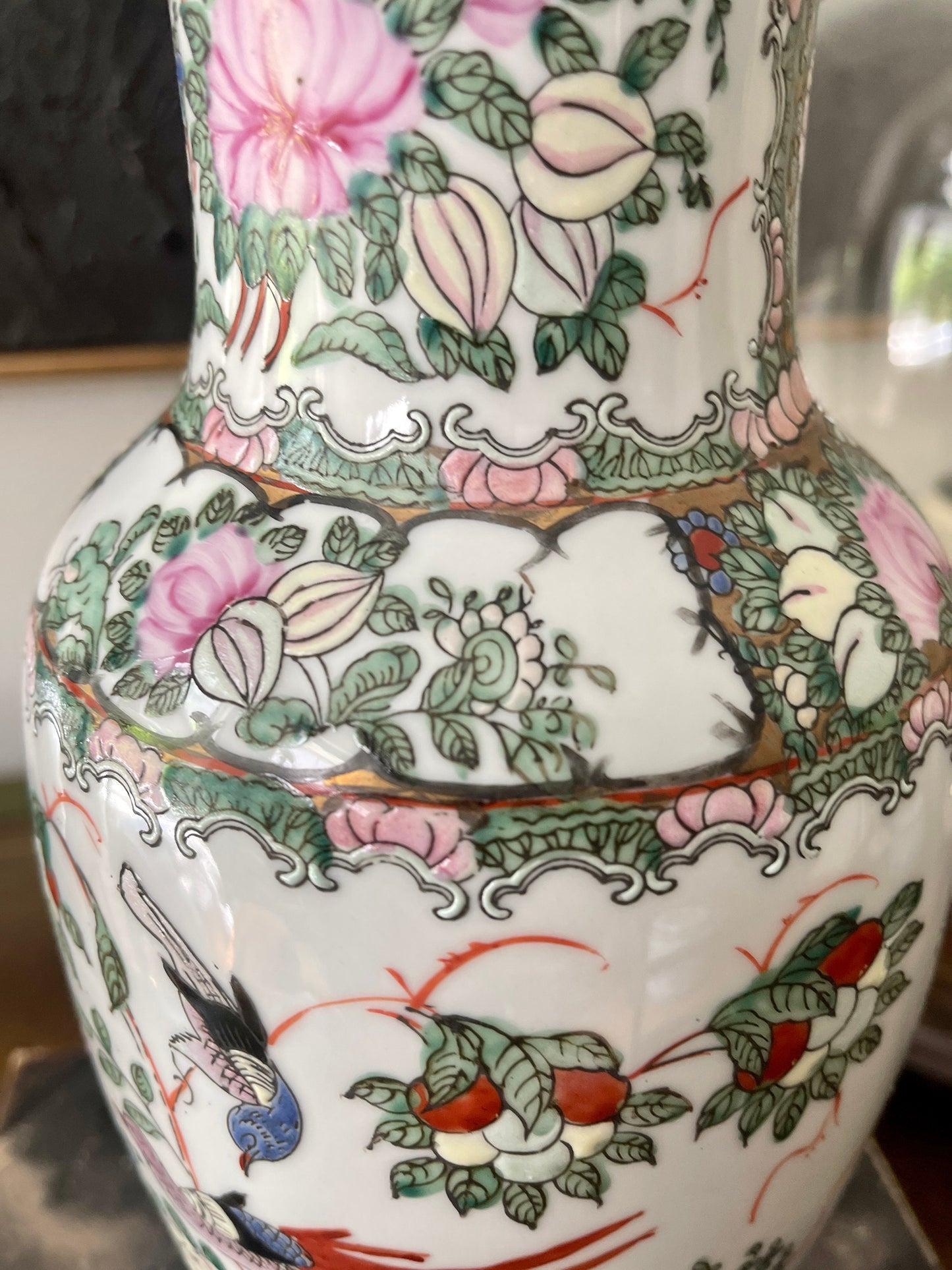 Asian Famille Rose 12.5” Vase by Andrea Sadek