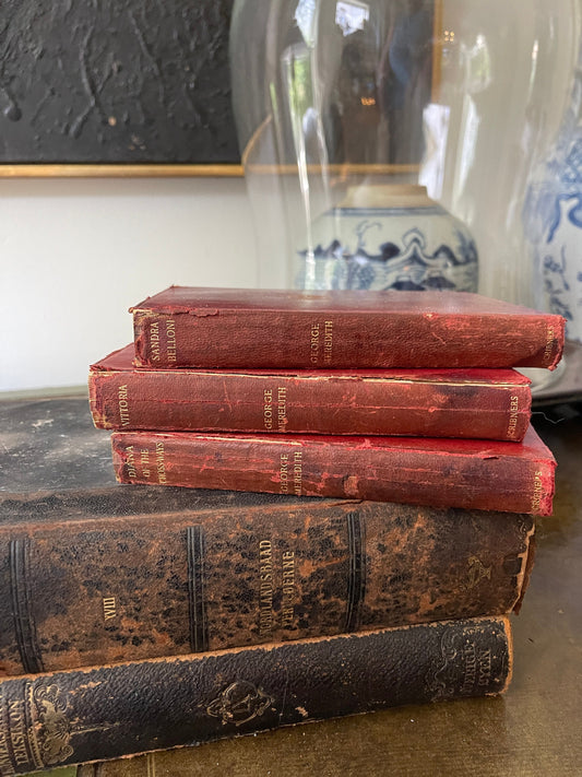 Set a three antique red leather books by George Meredith