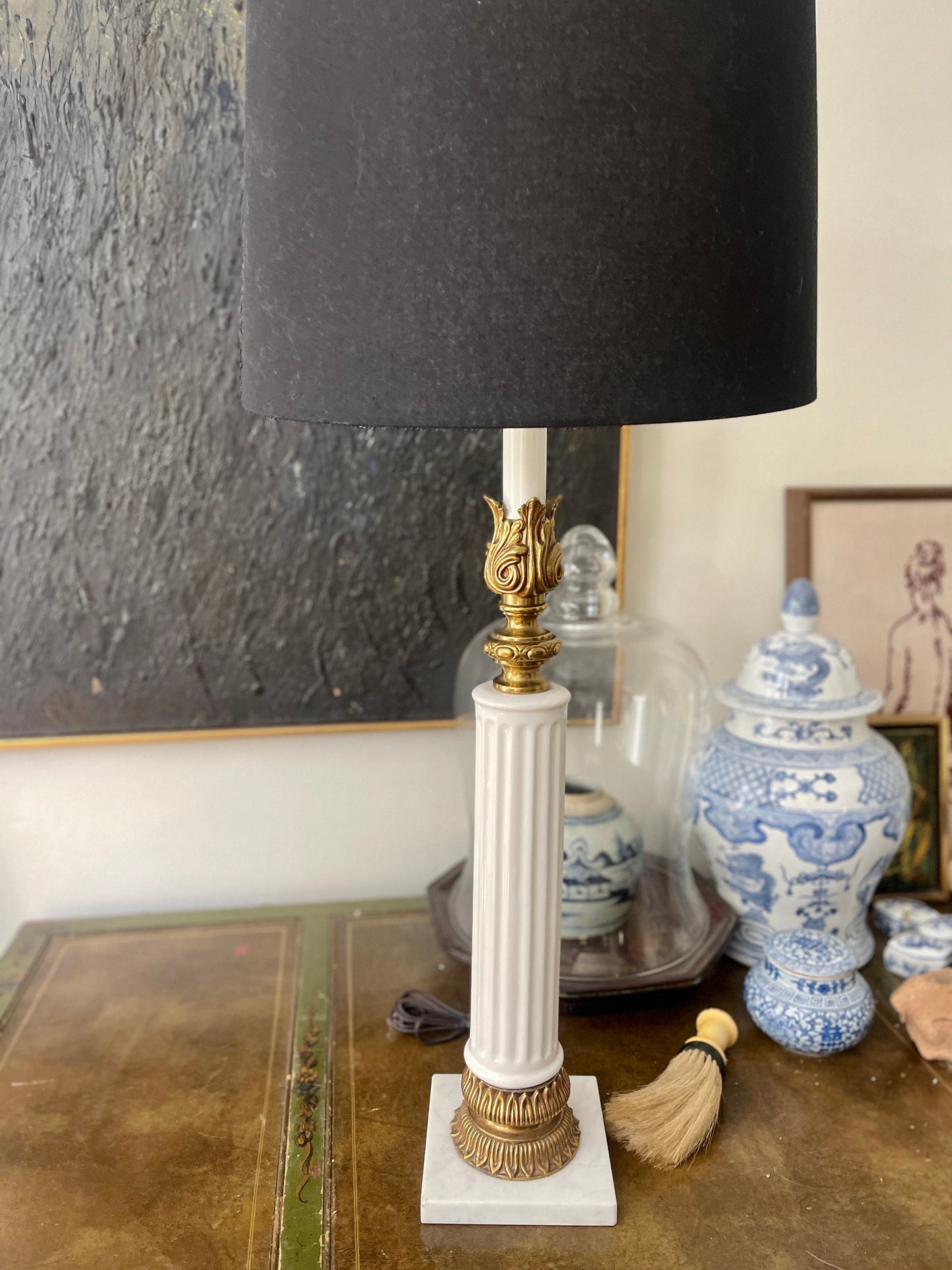 Vintage Column and Brass On Italian Marble Lamp