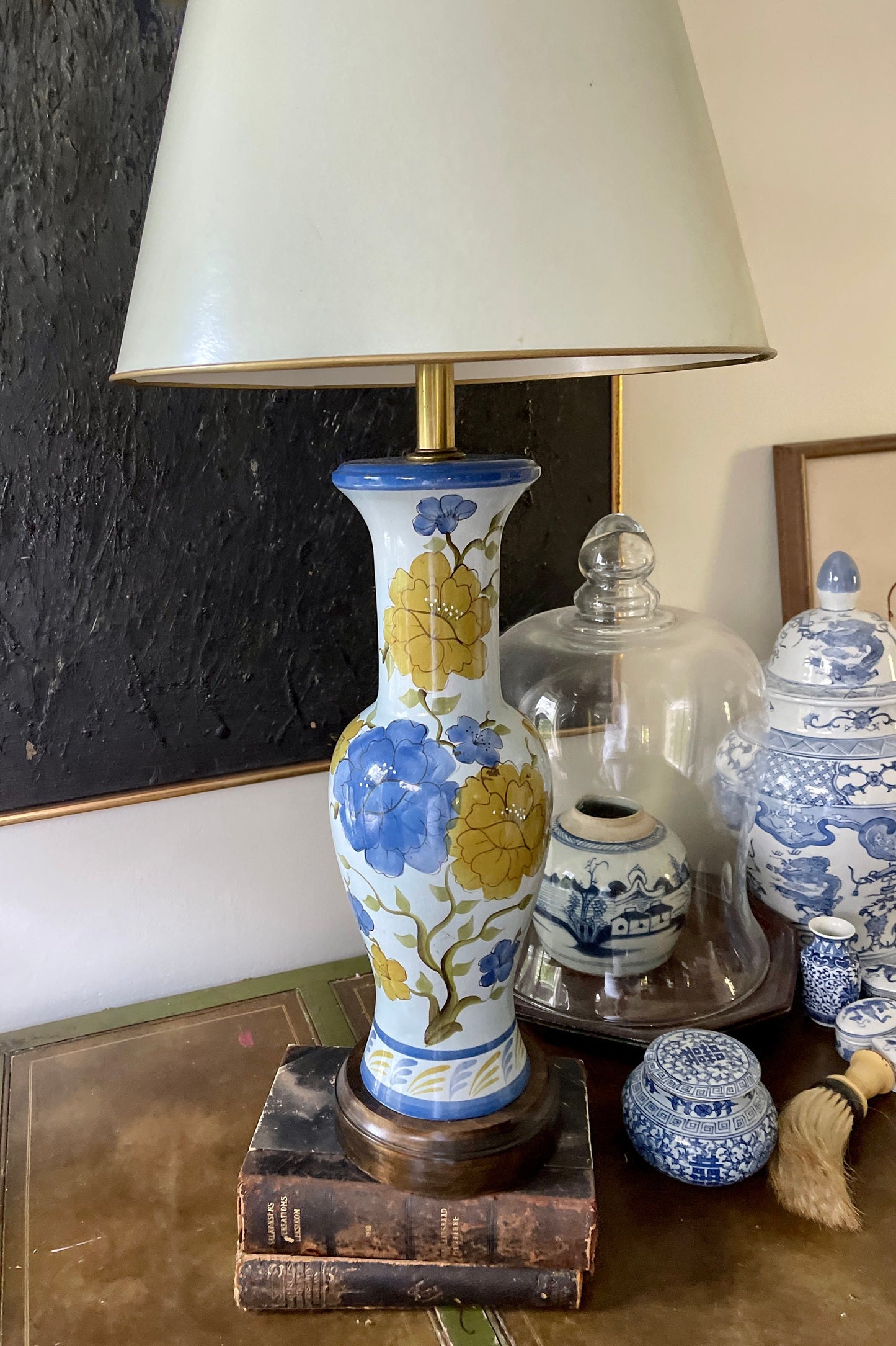 1960s Blue Floral Vee Jackson California Lamp