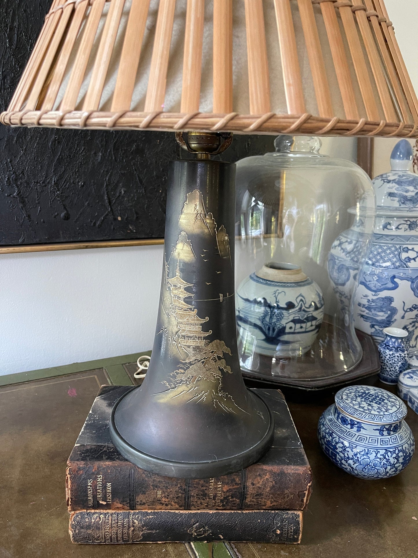 Vintage Bronze and Brass Asian Table Lamp