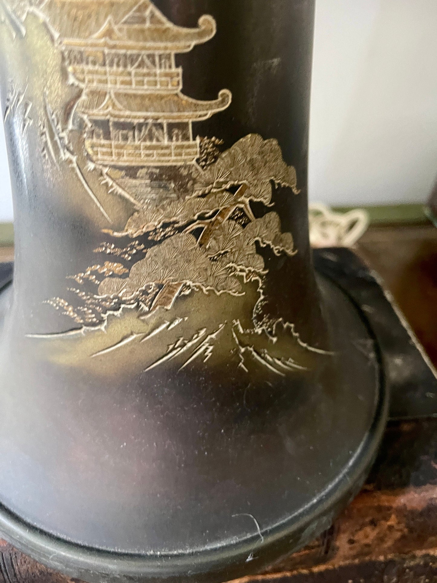 Vintage Bronze and Brass Asian Table Lamp