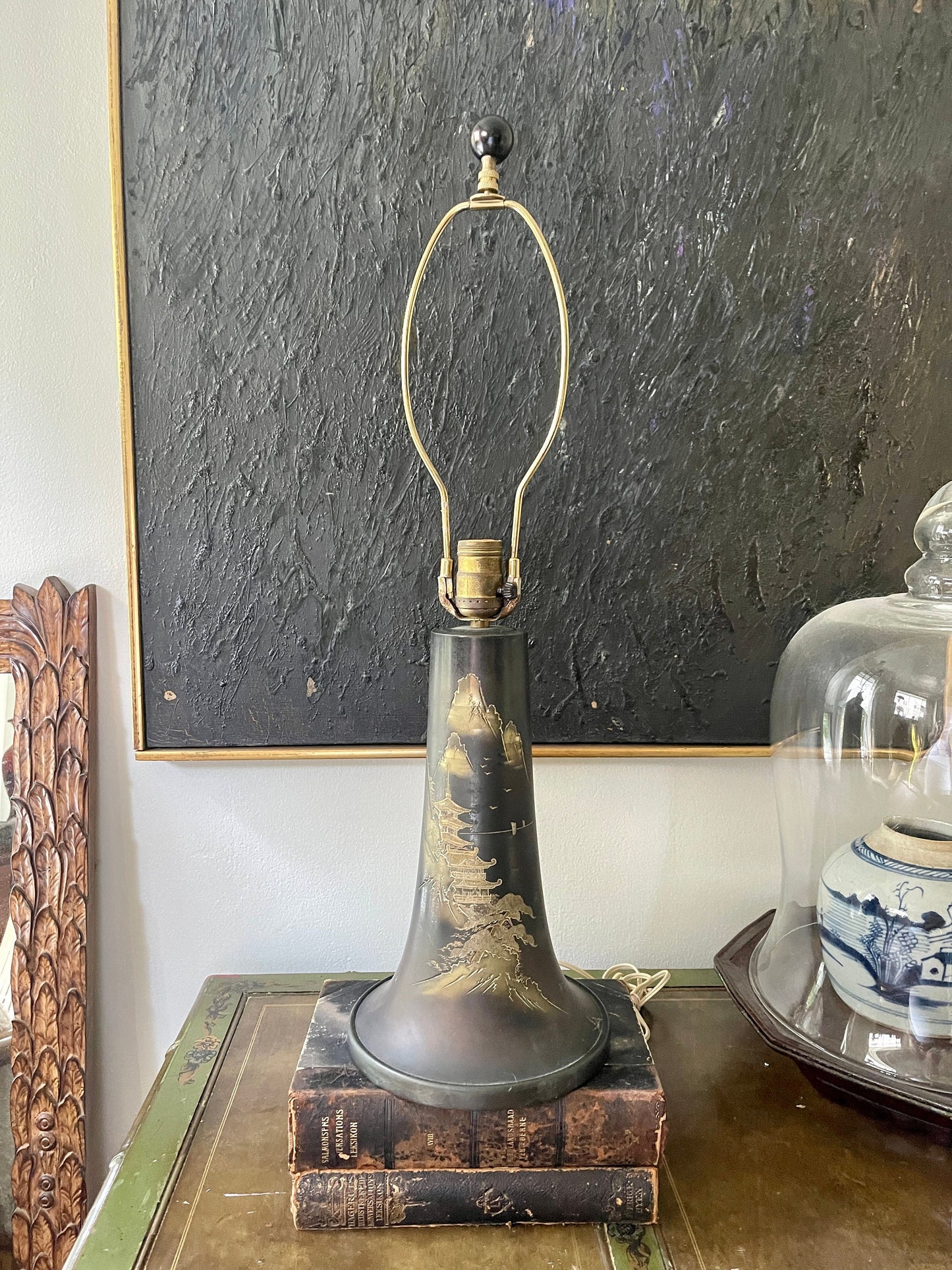 Vintage Bronze and Brass Asian Table Lamp