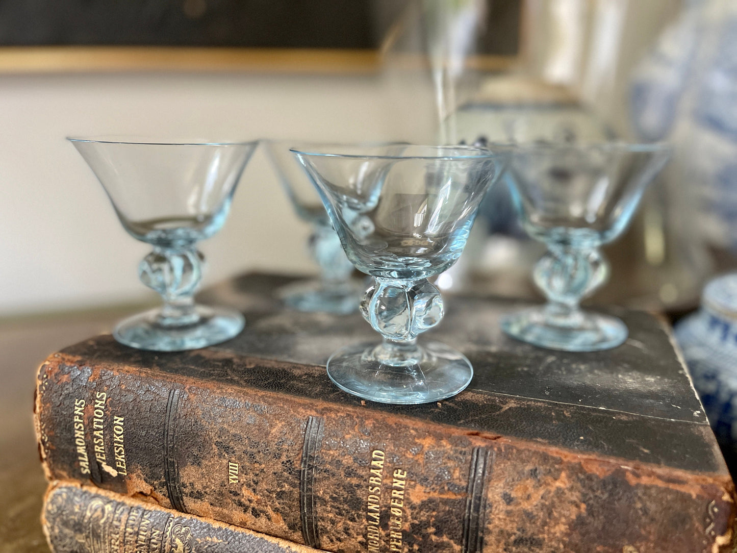 Set of Four (4) Vintage Blue Gulli Ingrid Swedish Glass Stemware