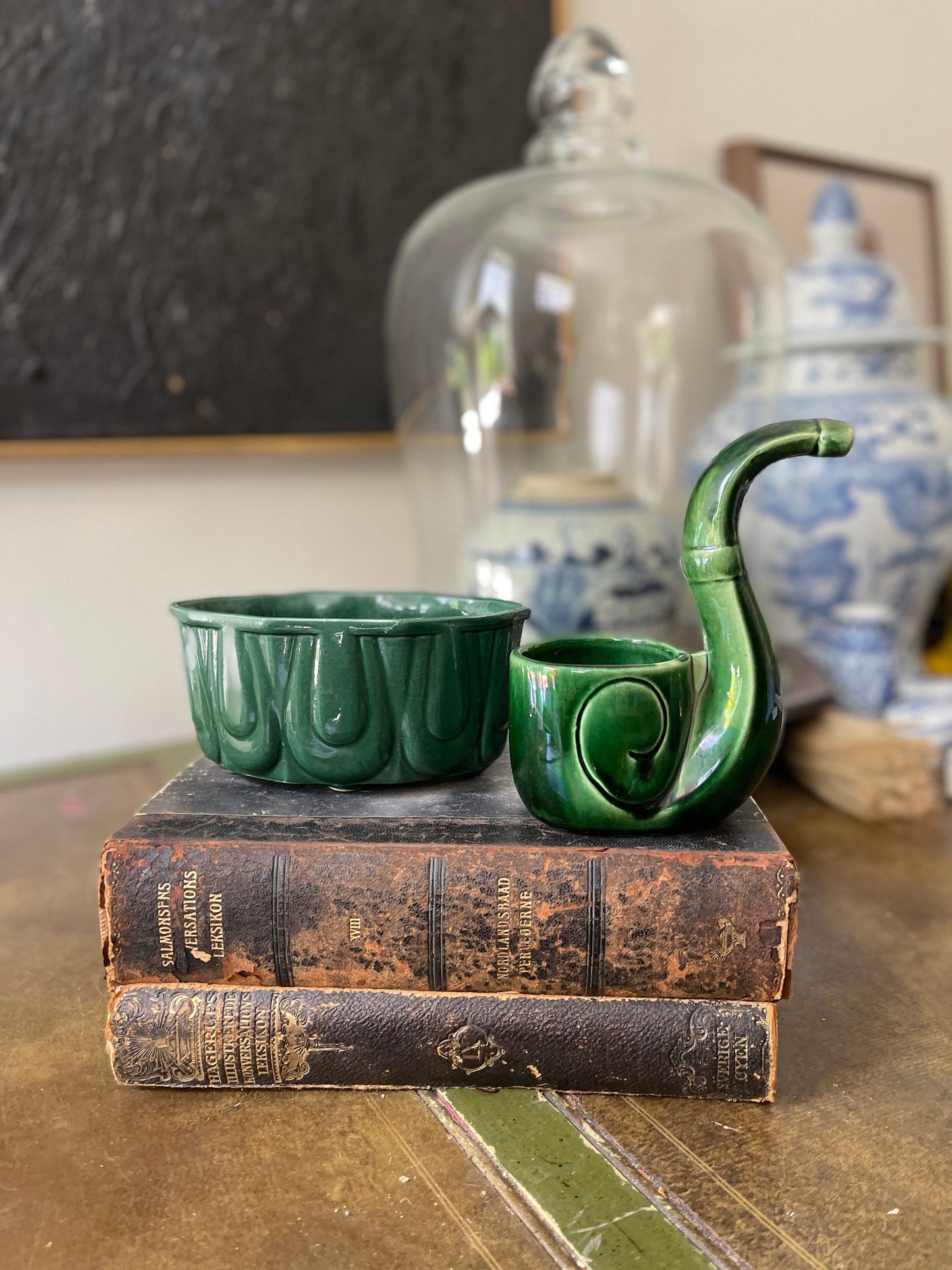 Vintage Collection of Two Pieces of Green Planters