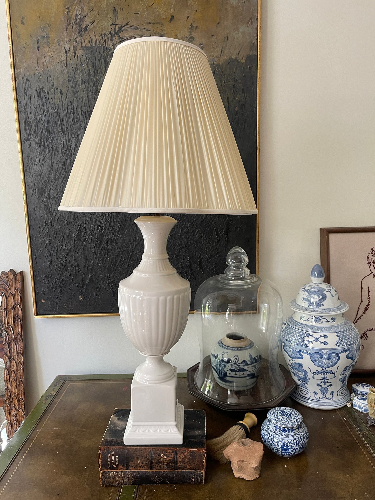 Vintage White Italian Ceramic Classic Column Lamp