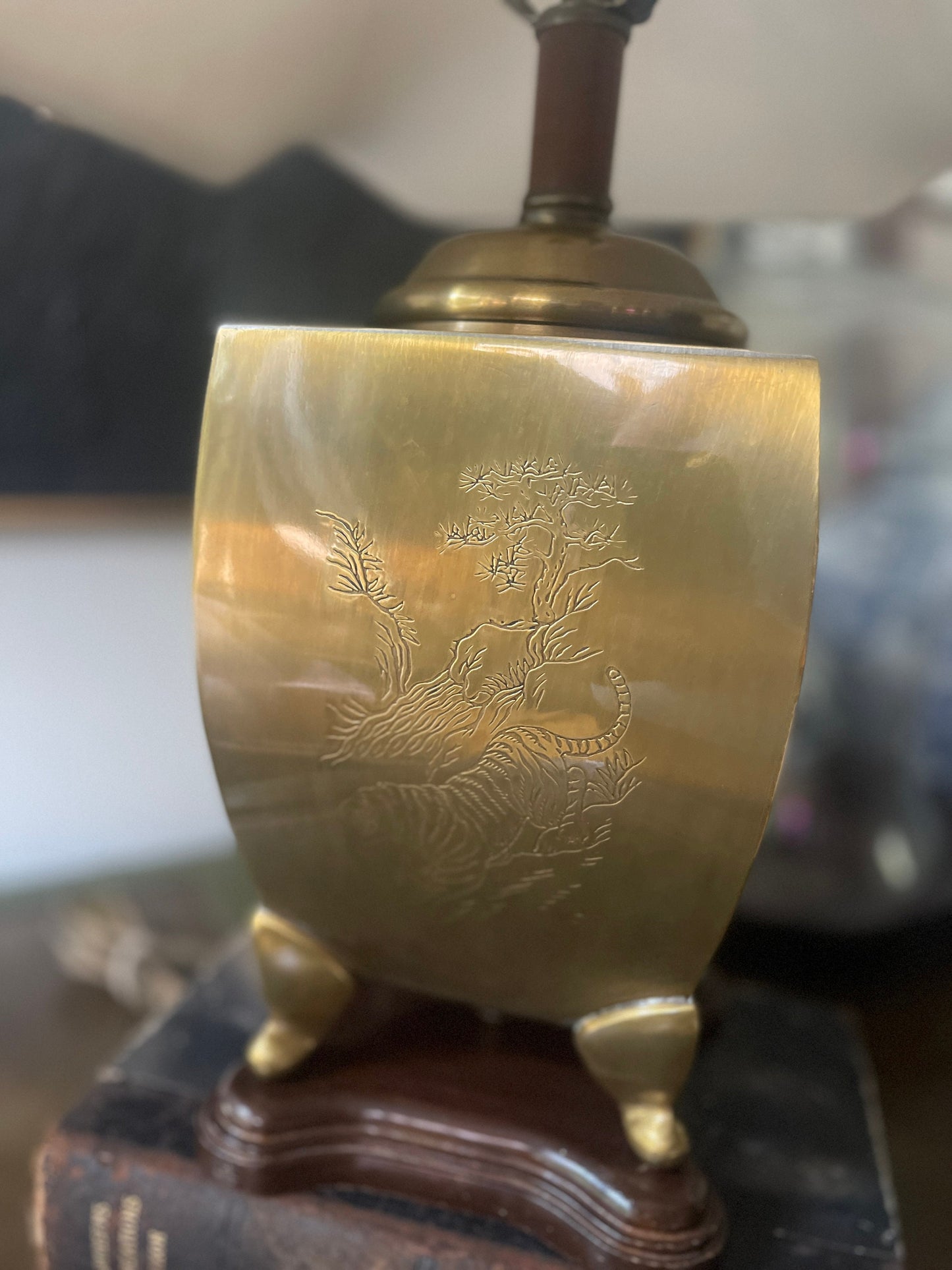 Vintage Brass Chinoiserie Lamp with Shade