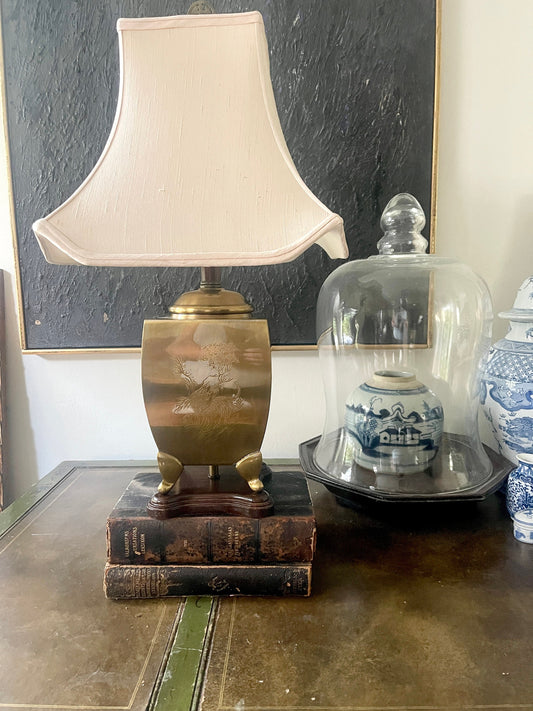 Vintage Brass Chinoiserie Lamp with Shade