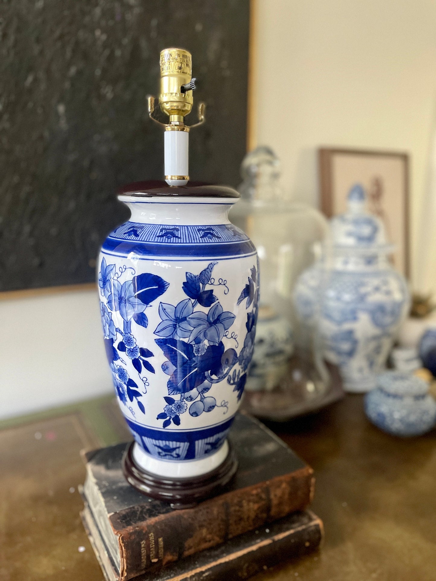 Contemporary Blue and White Asian Lamp