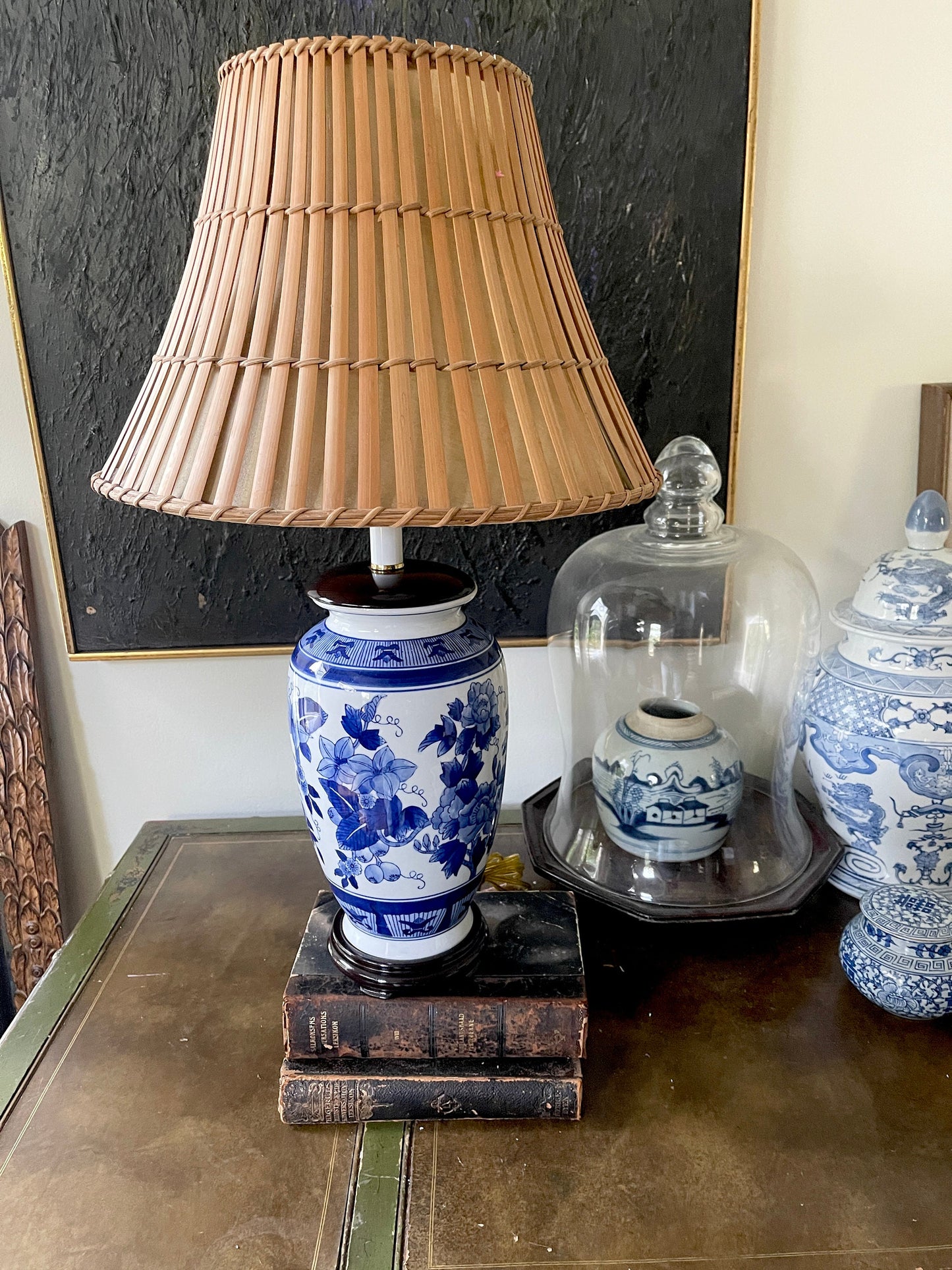 Contemporary Blue and White Asian Lamp