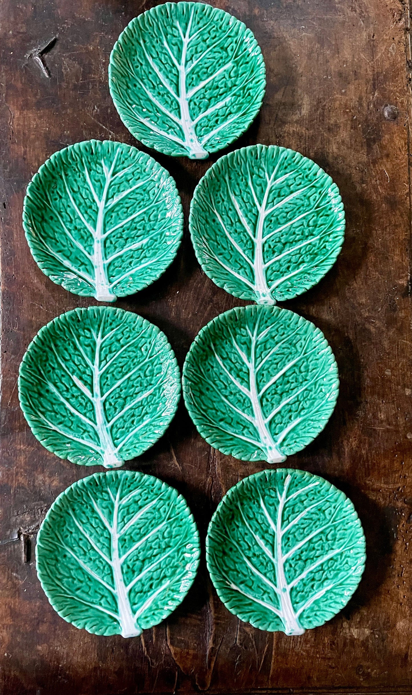 Set of Seven (7) Green Cabbage Leaf 8 5/8” Plates