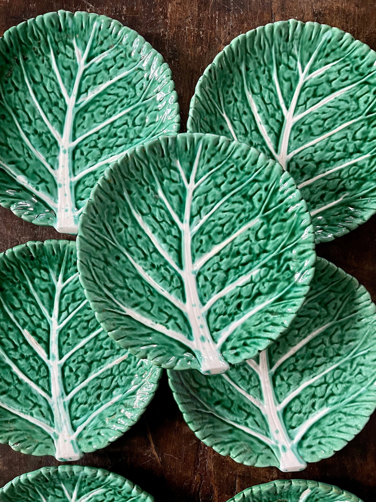 Set of Seven (7) Green Cabbage Leaf 8 5/8” Plates