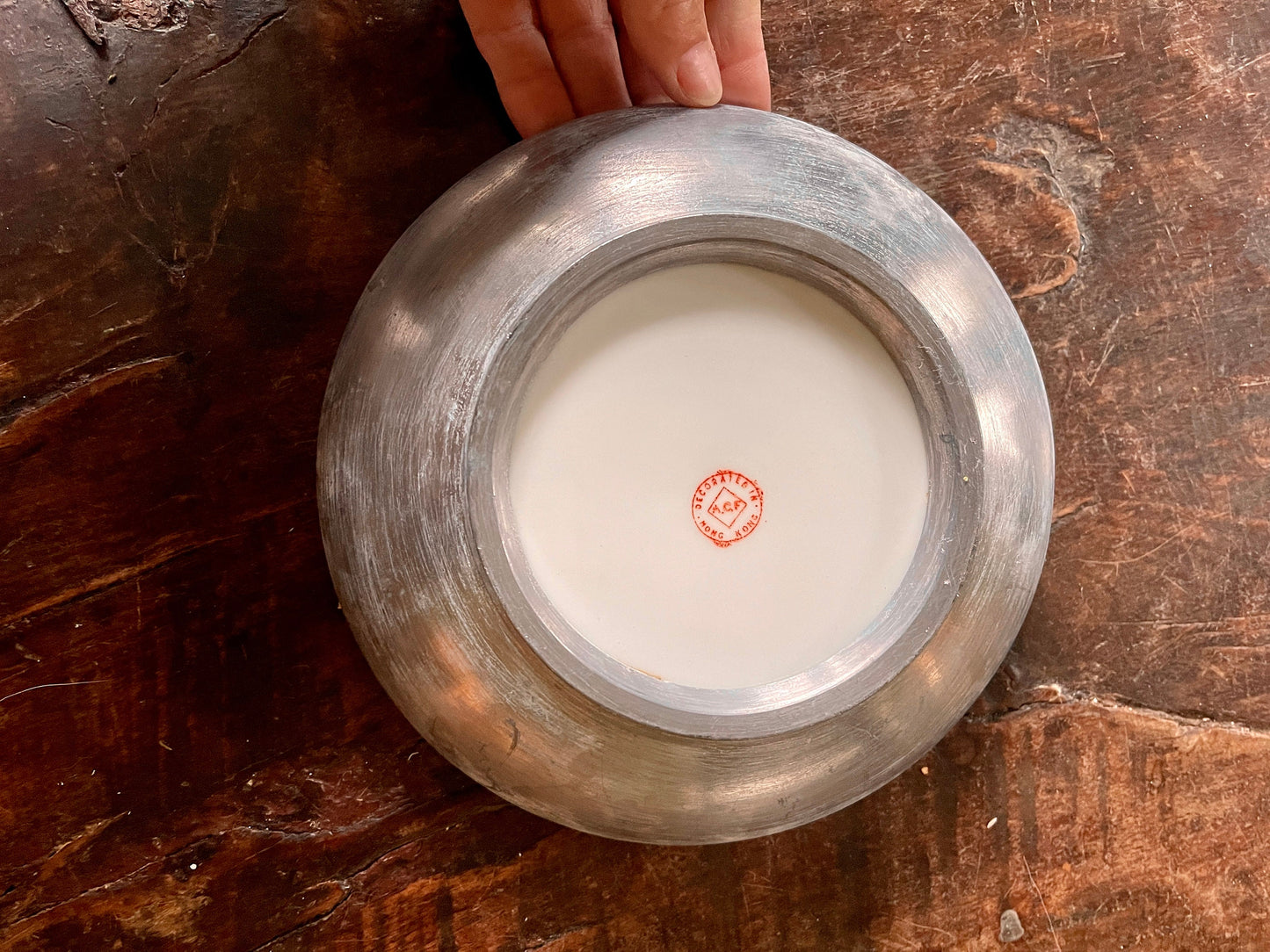 Vintage Blue and White Chinoiserie Ceramic and Aluminum Noodle Bowl