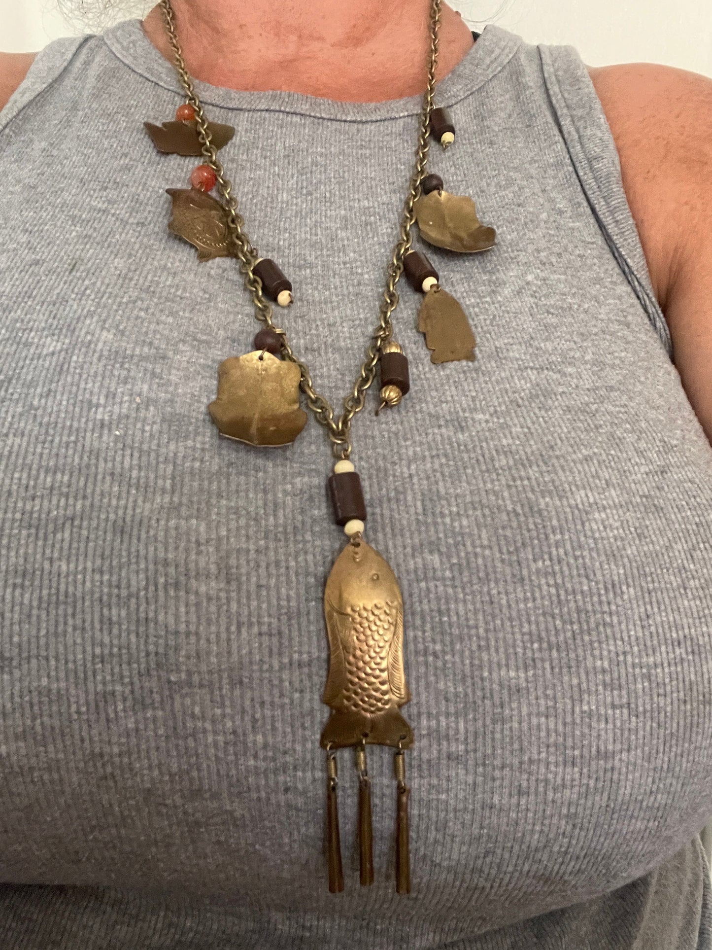 Vintage Brass Charm Necklace