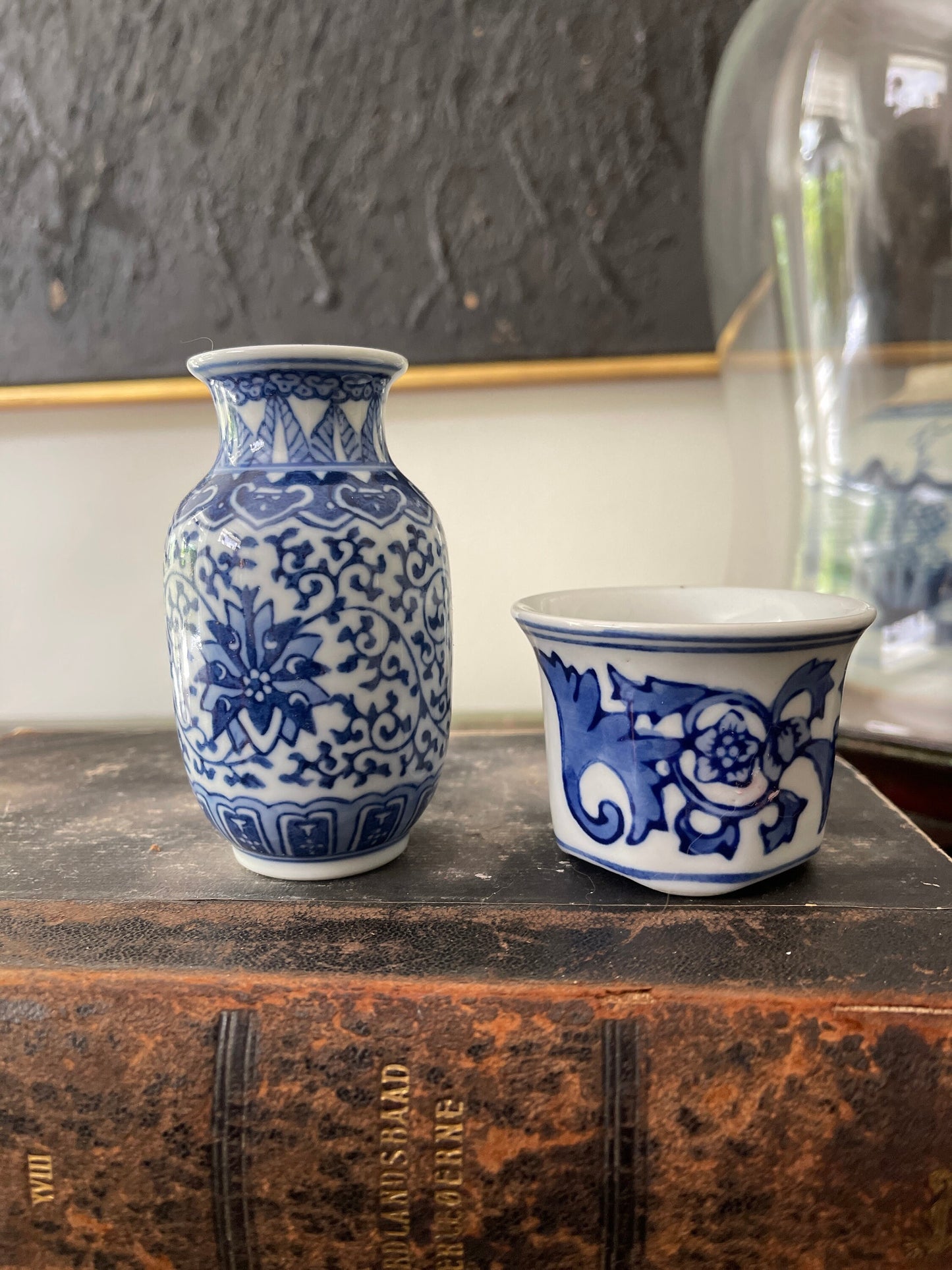 Collection of Two (2) Blue and White Chinoiserie Miniature Vase and Planter