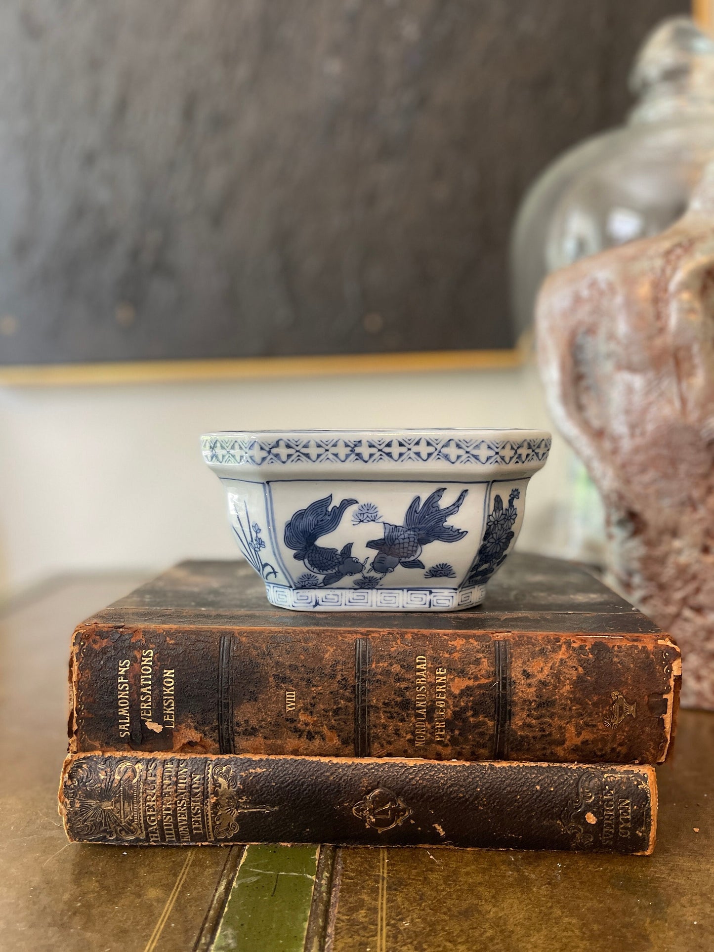 Vintage Blue and White Chinoiserie Rectangular Planter