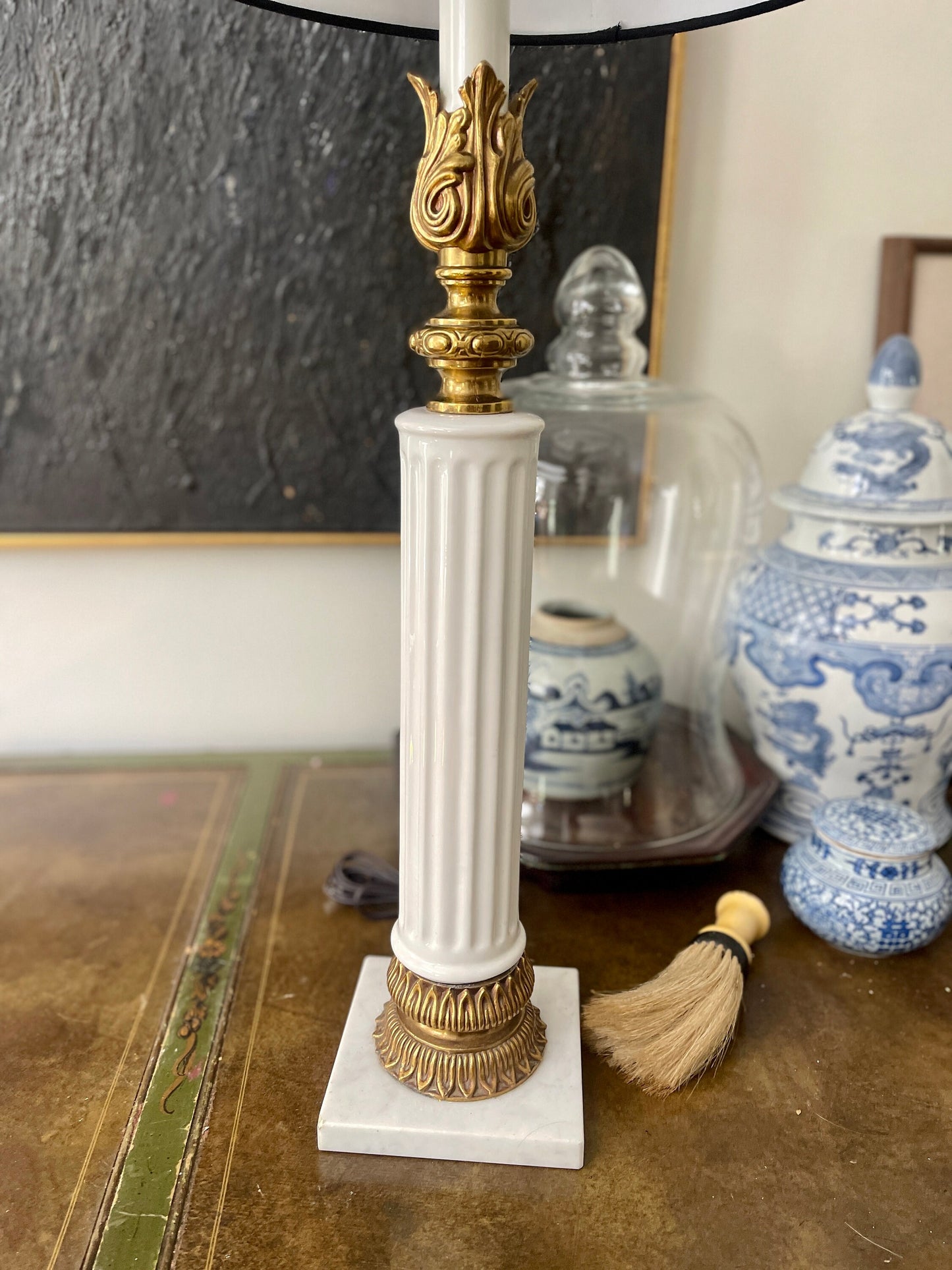 Vintage Column and Brass On Italian Marble Lamp