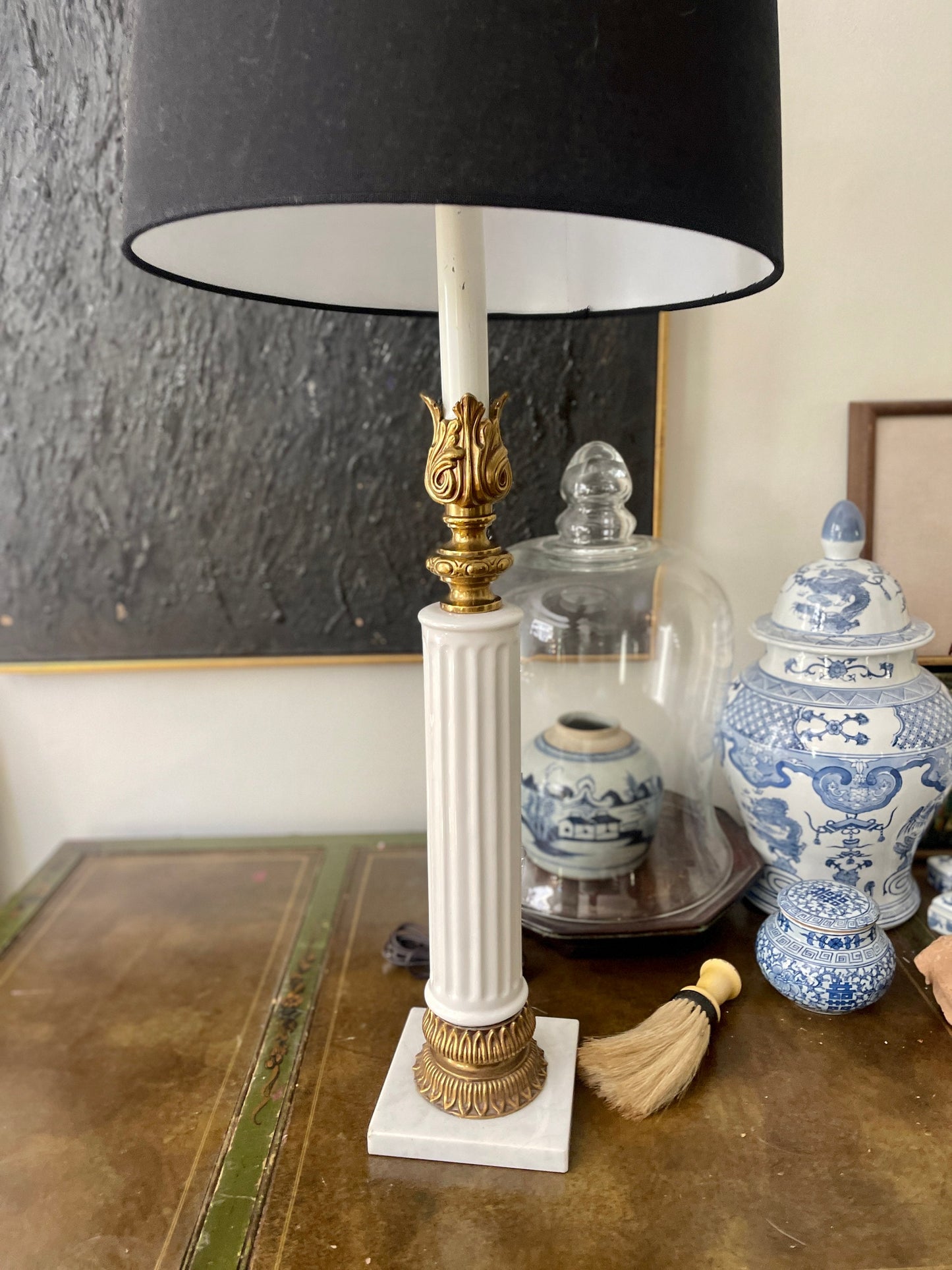 Vintage Column and Brass On Italian Marble Lamp