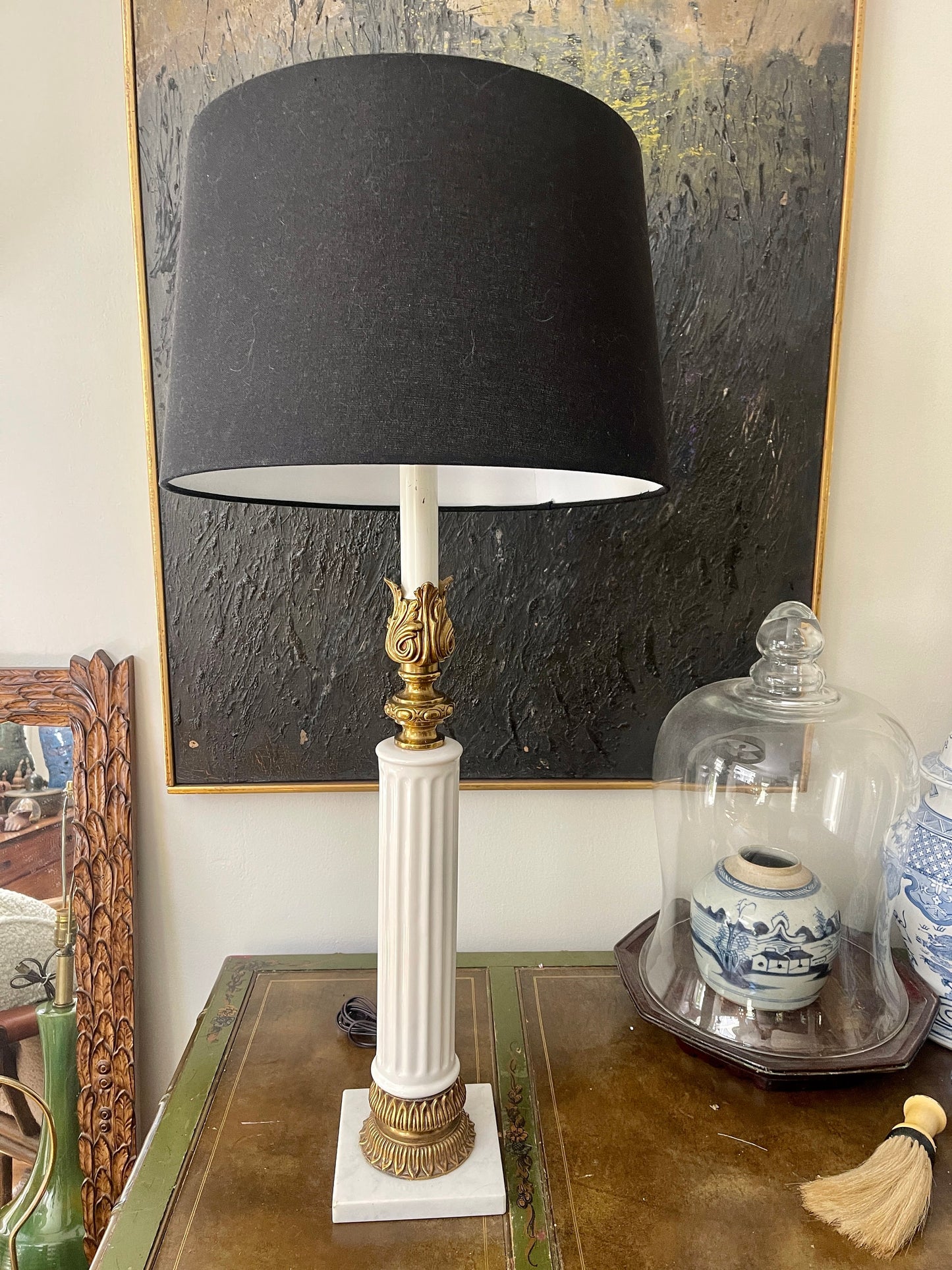 Vintage Column and Brass On Italian Marble Lamp