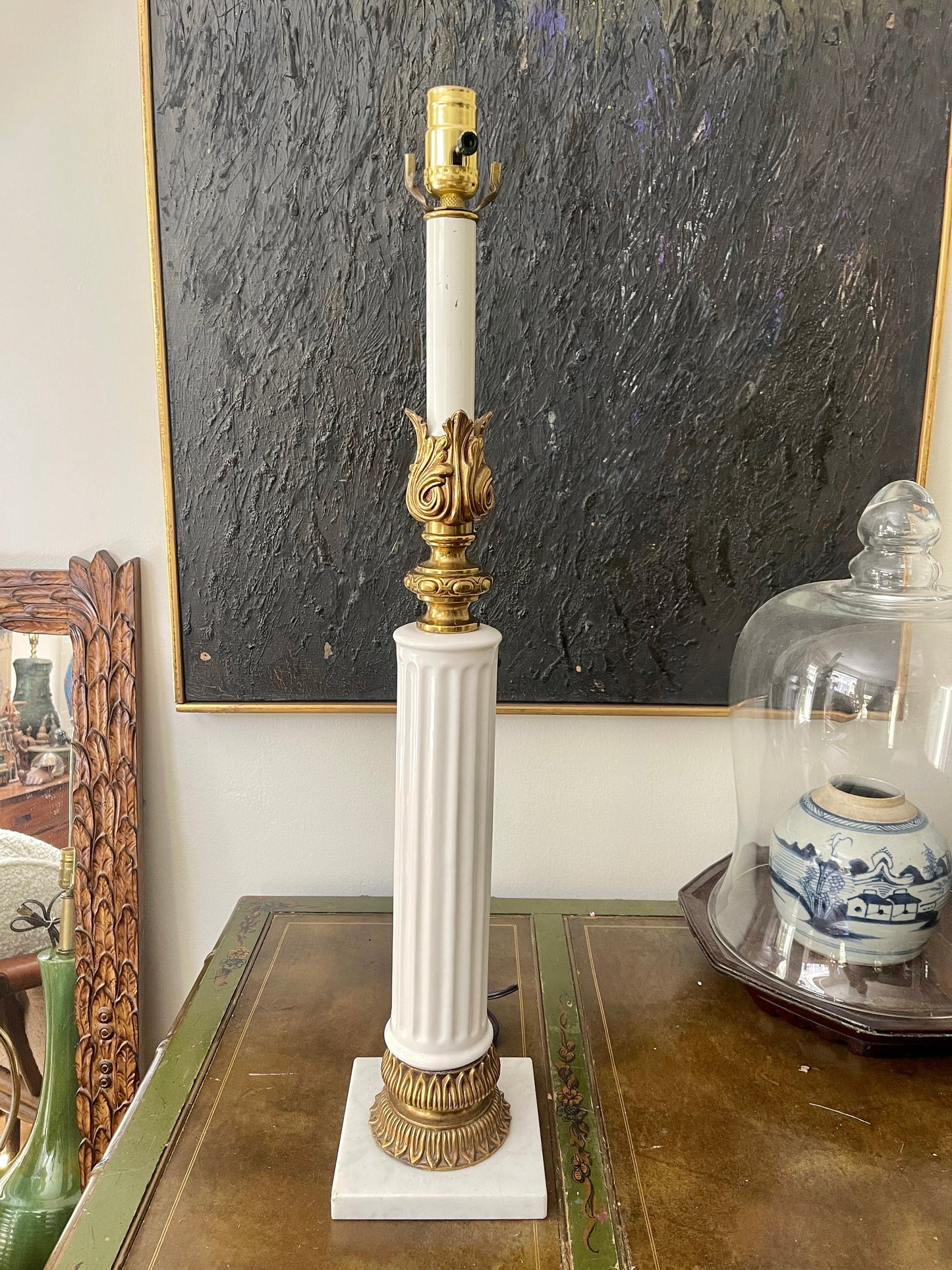 Vintage Column and Brass On Italian Marble Lamp