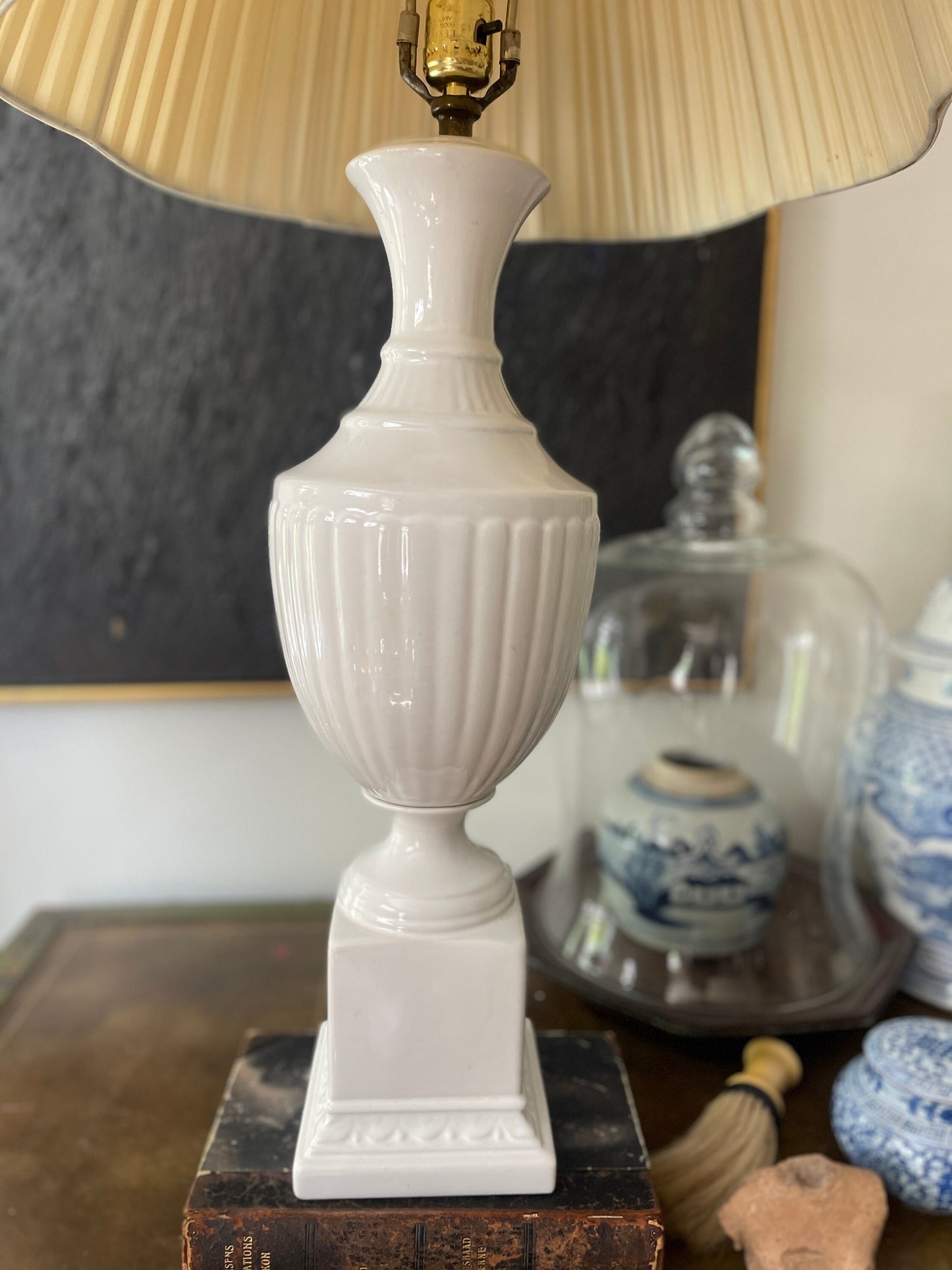 Vintage White Italian Ceramic Classic Column Lamp