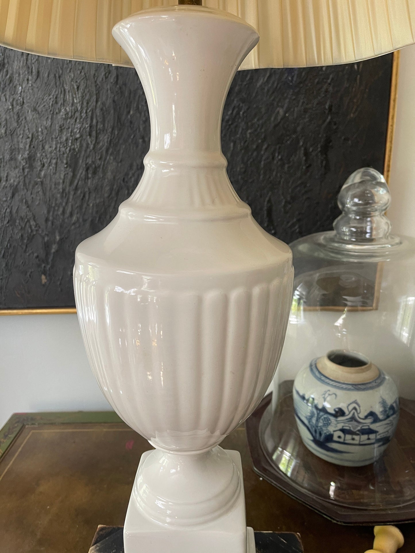 Vintage White Italian Ceramic Classic Column Lamp