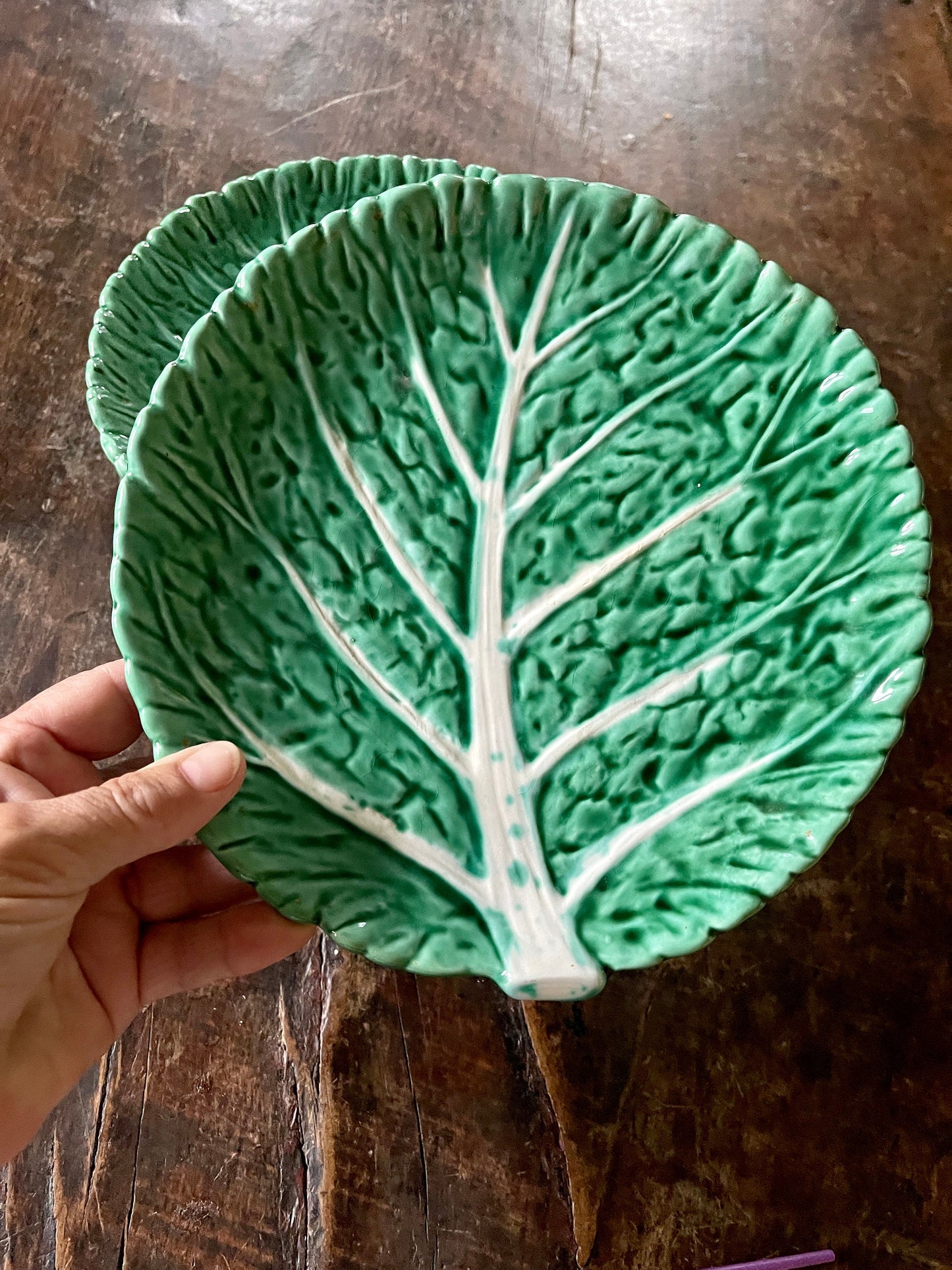 Set of Seven (7) Green Cabbage Leaf 8 5/8” Plates