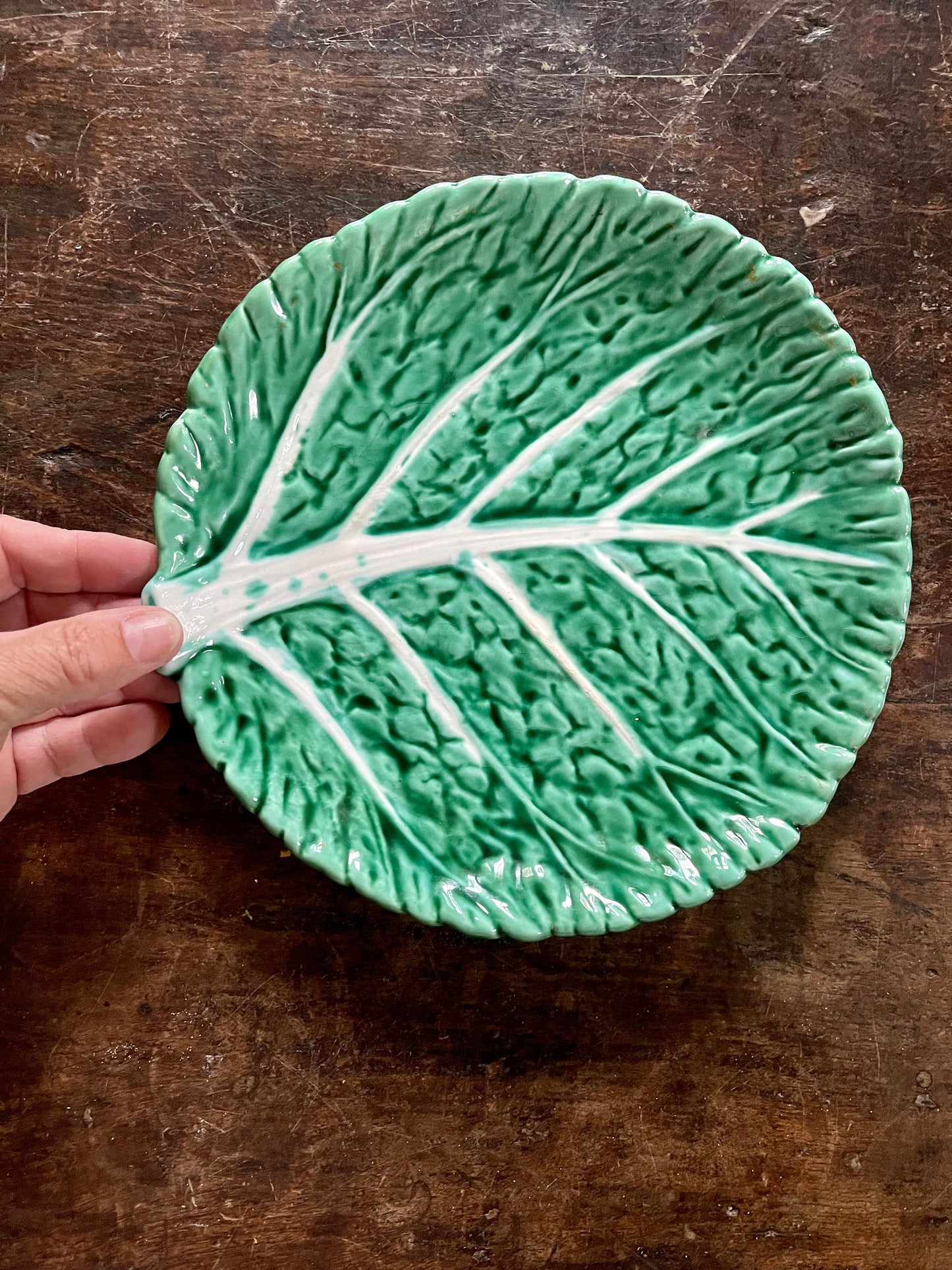 Set of Seven (7) Green Cabbage Leaf 8 5/8” Plates